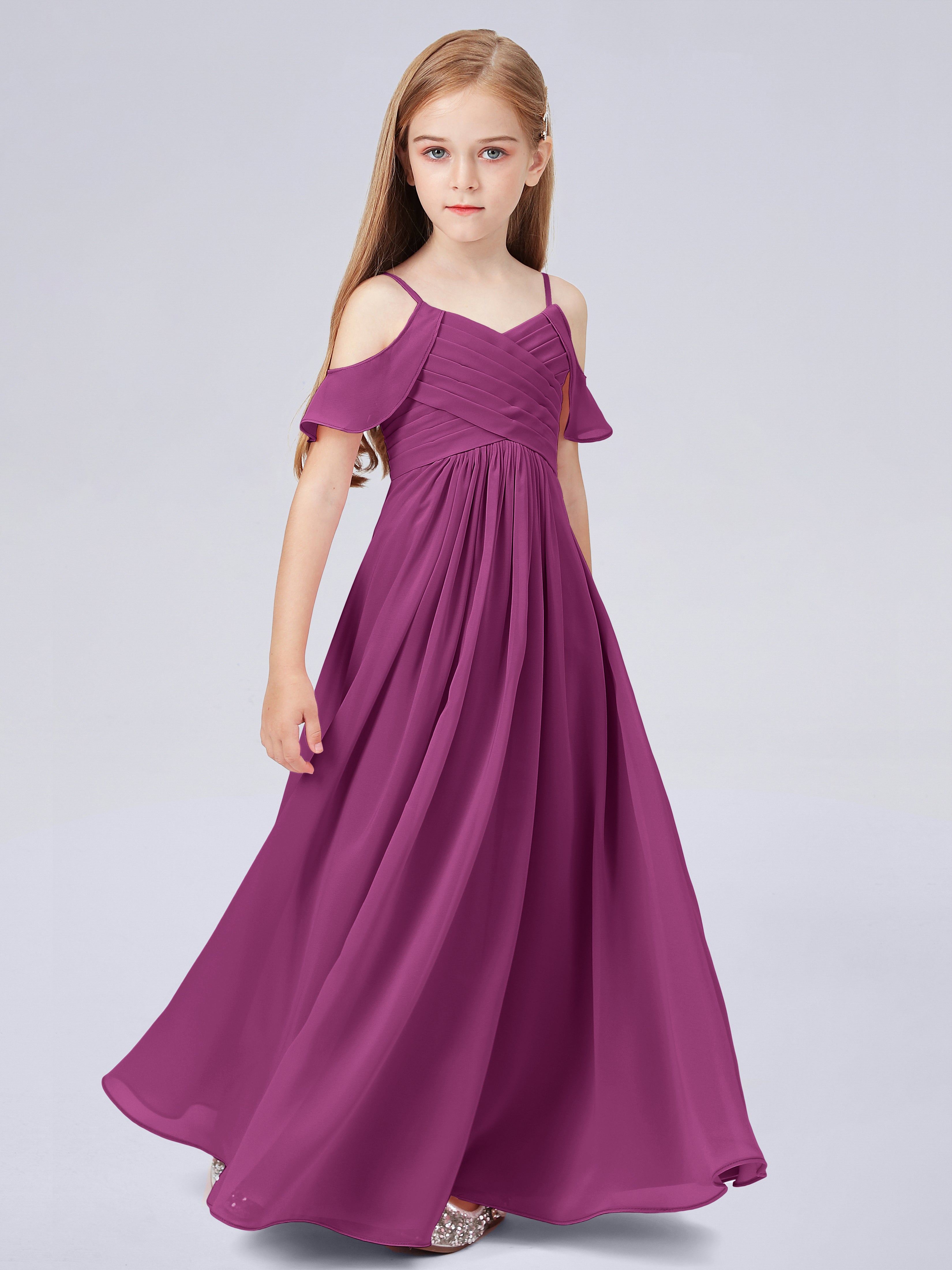 Schulterfreies Chiffon Kleid für Junge Brautjungfern