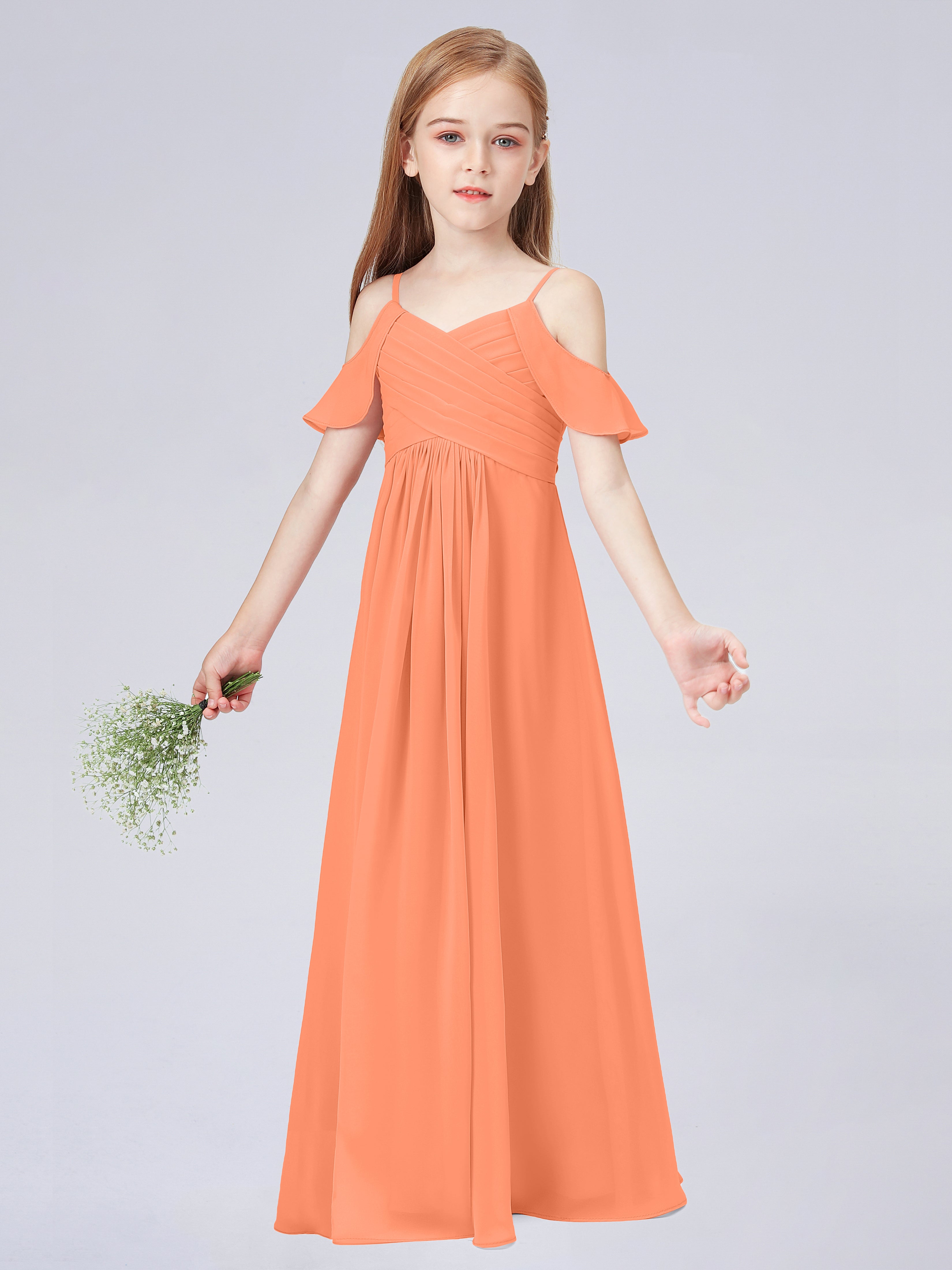 Schulterfreies Chiffon Kleid für Junge Brautjungfern