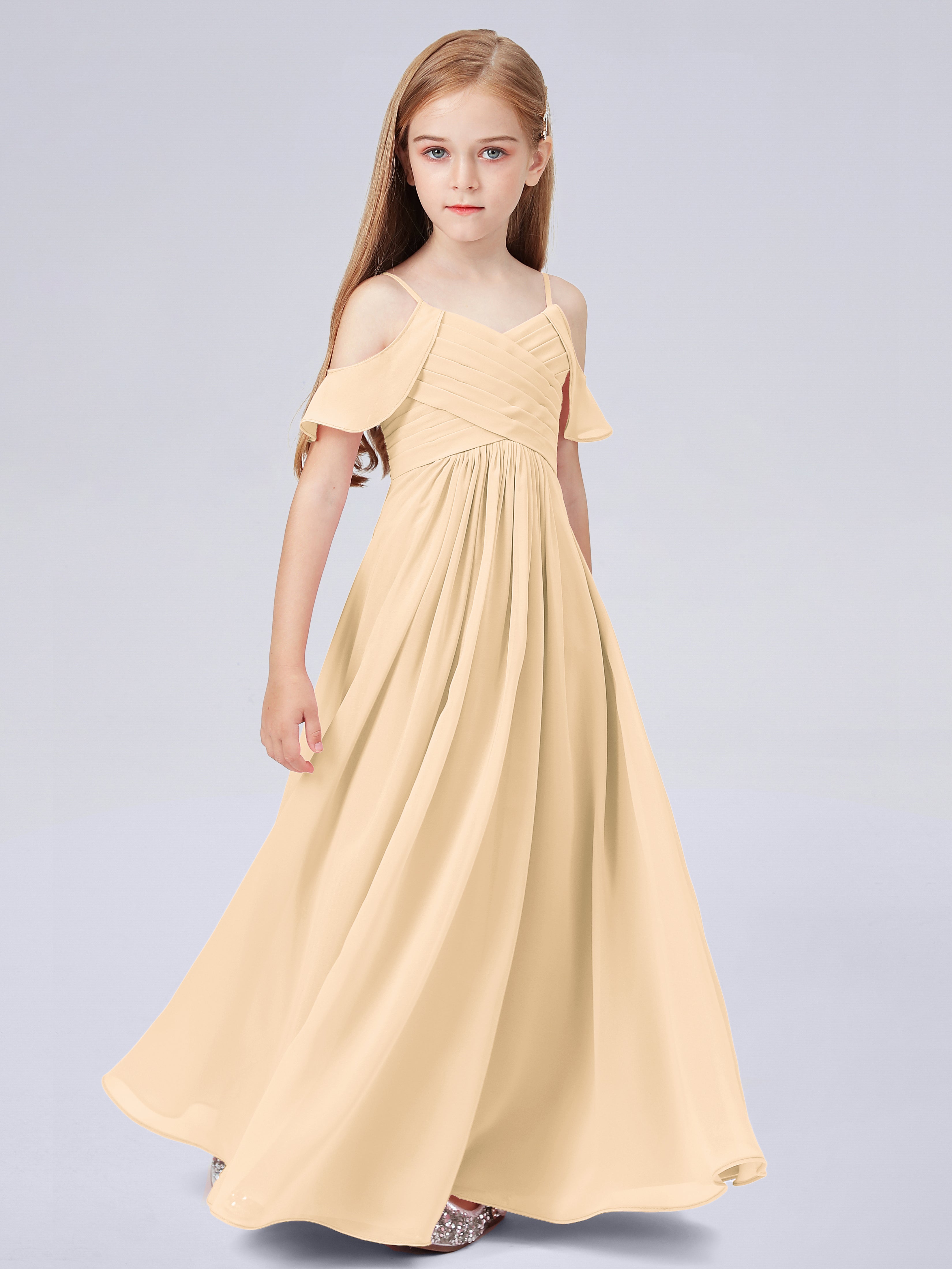 Schulterfreies Chiffon Kleid für Junge Brautjungfern