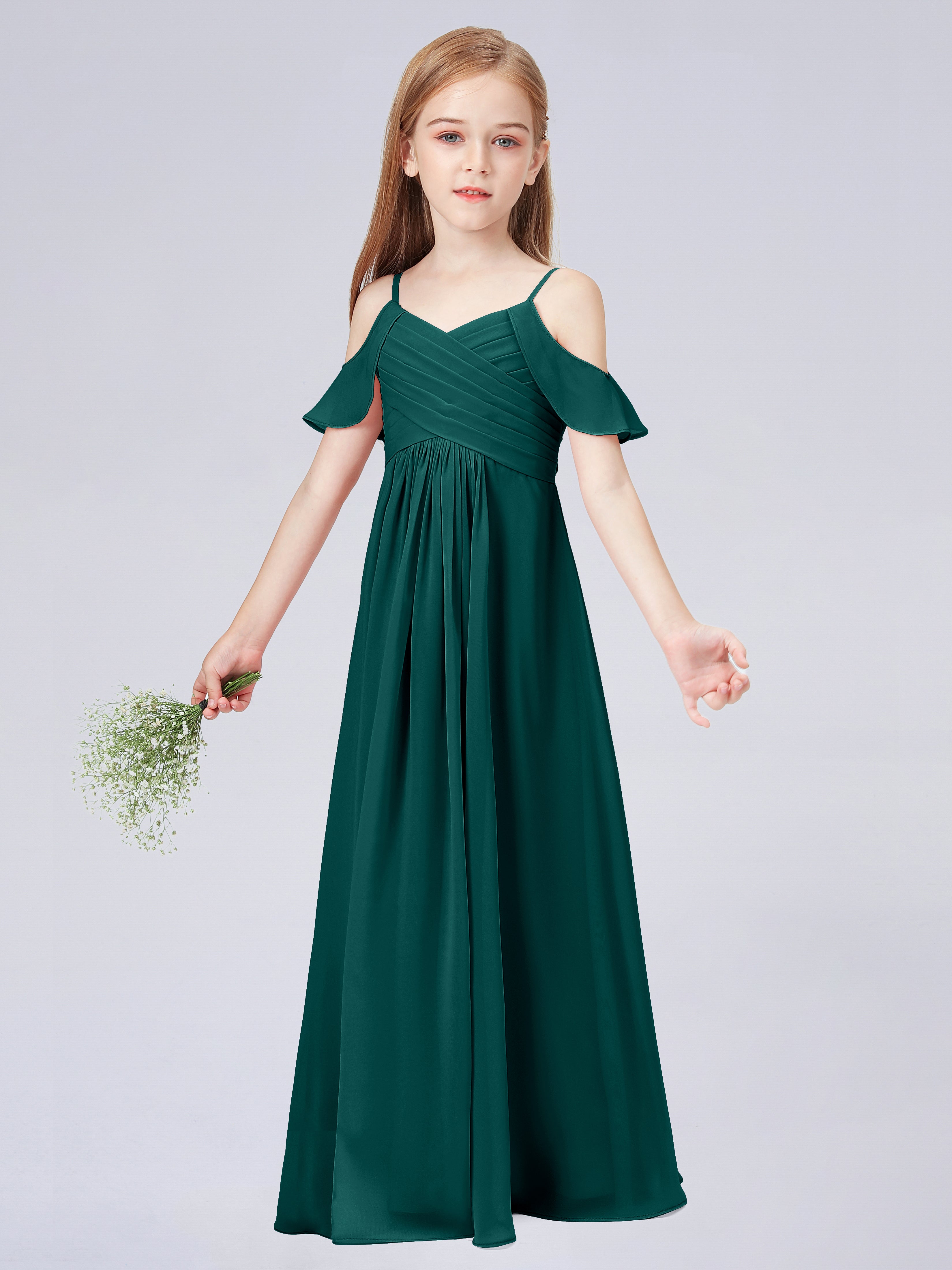 Schulterfreies Chiffon Kleid für Junge Brautjungfern