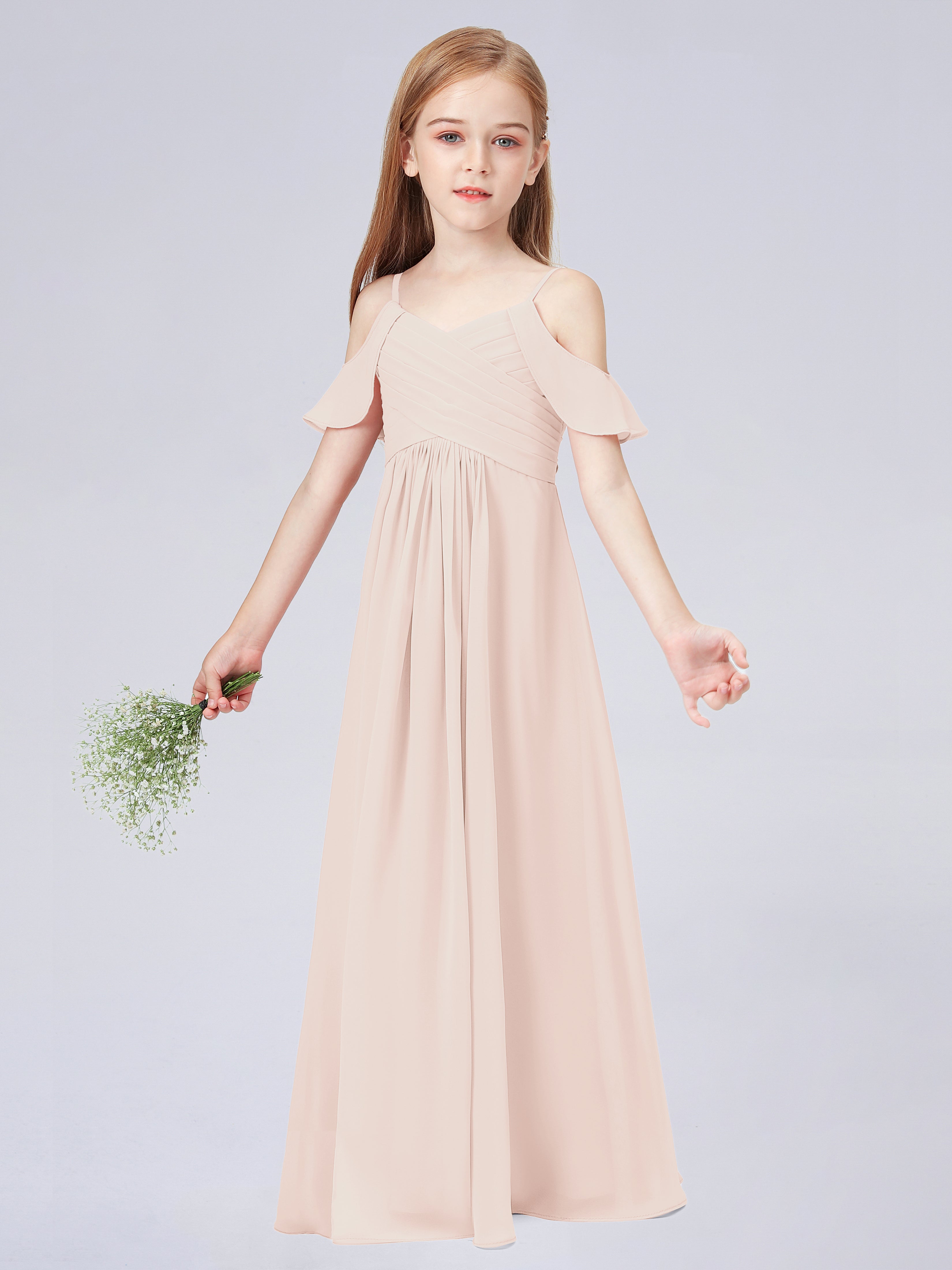 Schulterfreies Chiffon Kleid für Junge Brautjungfern