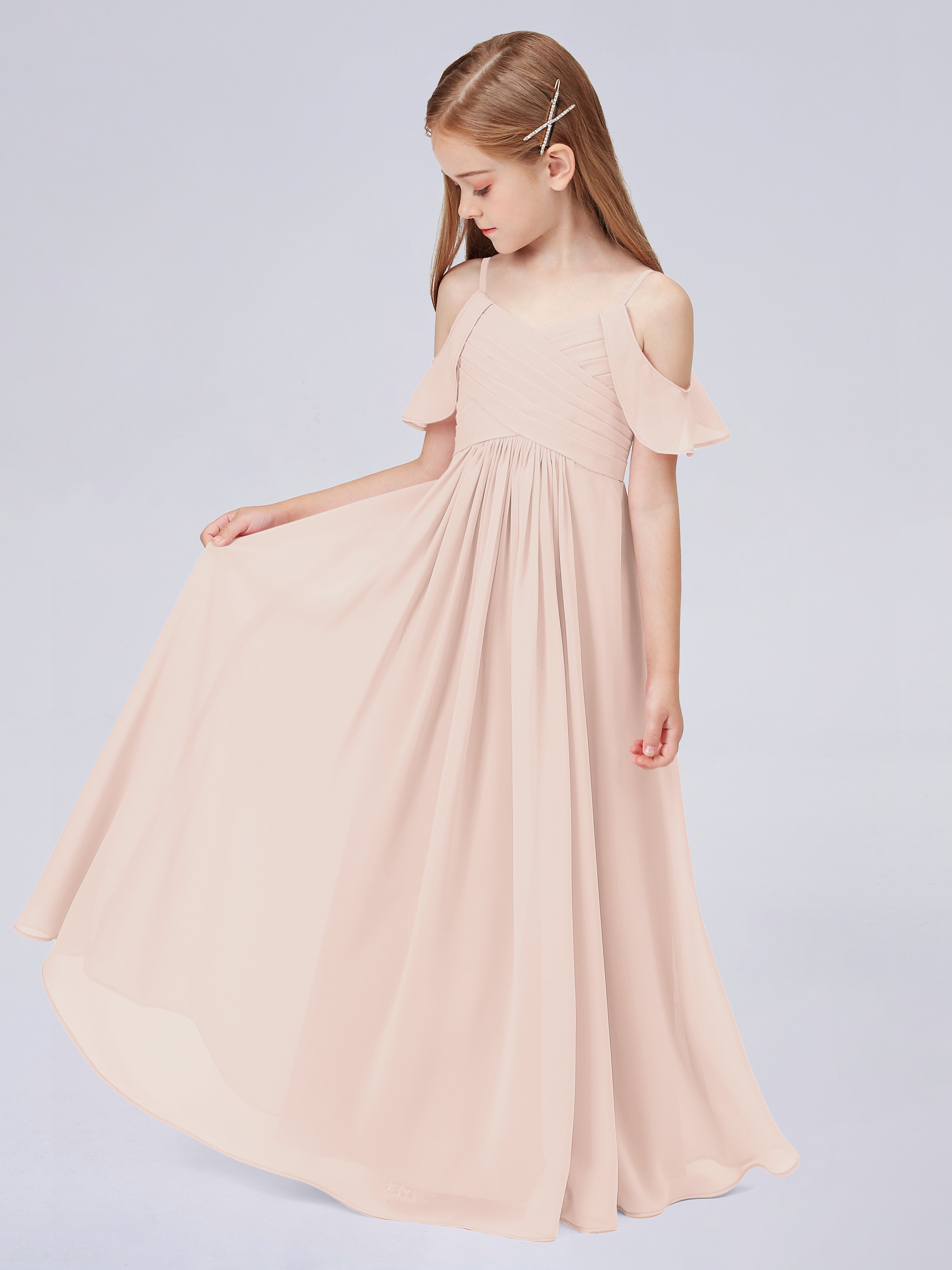 Schulterfreies Chiffon Kleid für Junge Brautjungfern