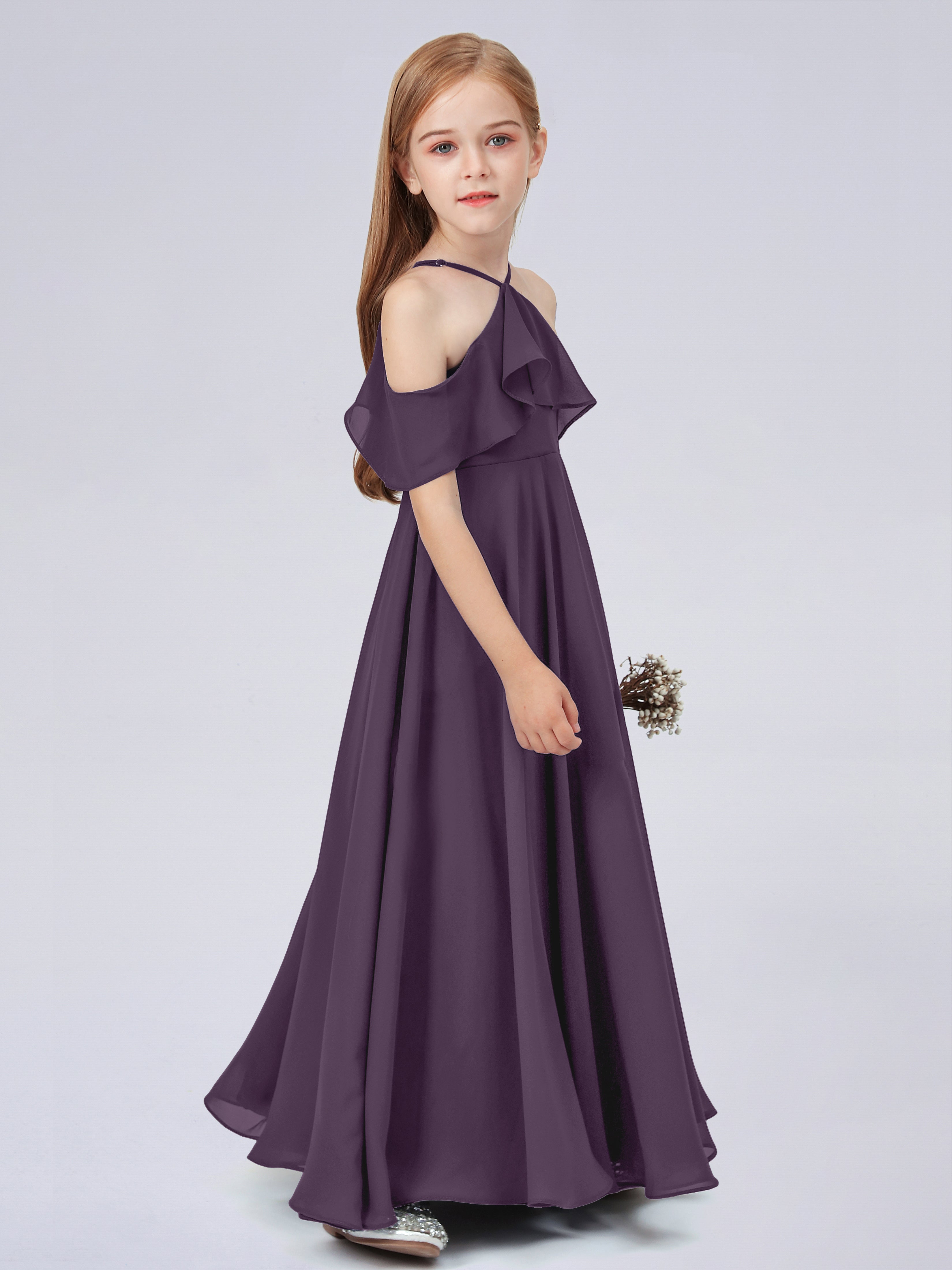 Schulterfreies Chiffon Kleid für Junge Brautjungfern mit Falten