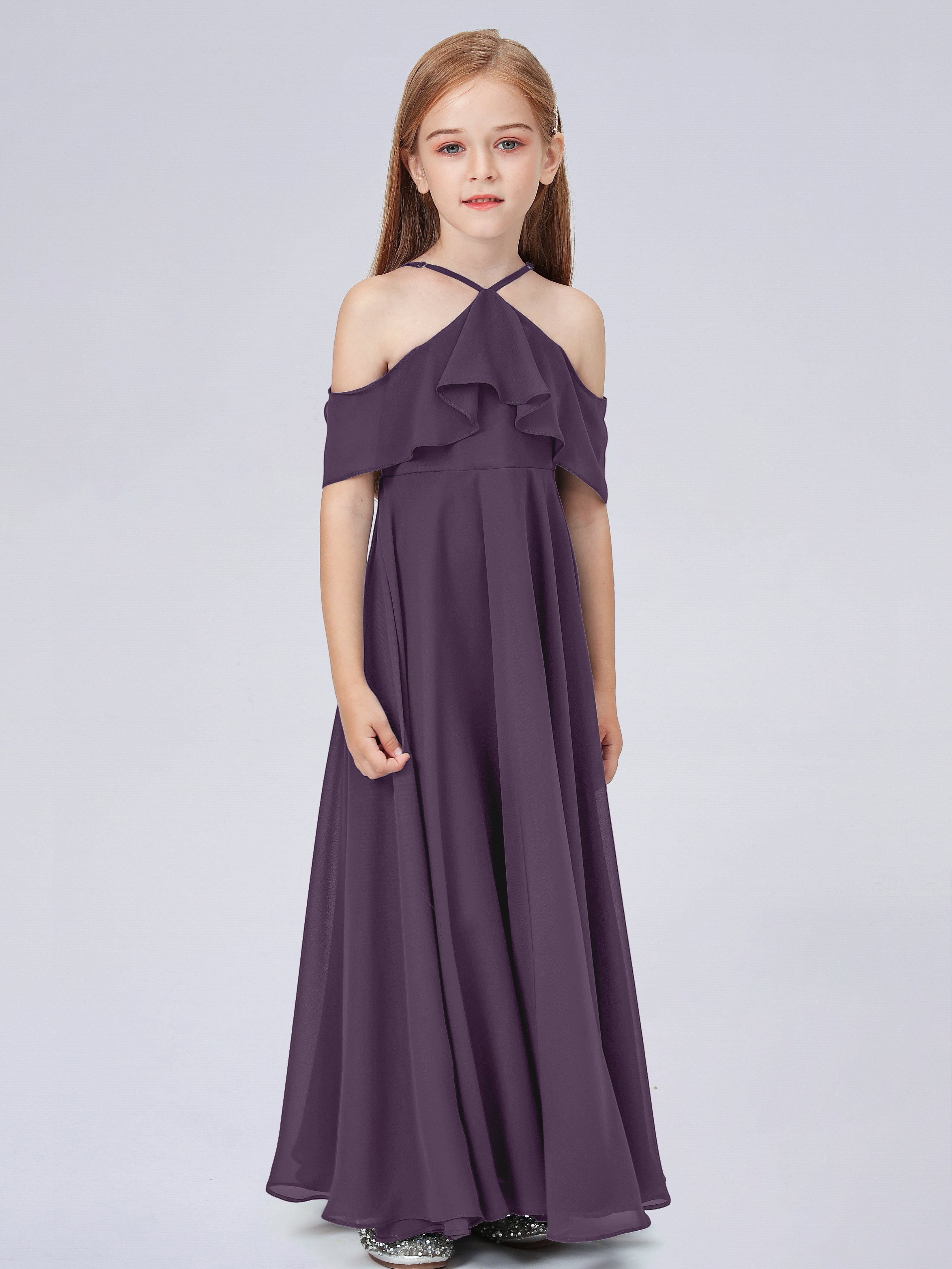 Schulterfreies Chiffon Kleid für Junge Brautjungfern mit Falten