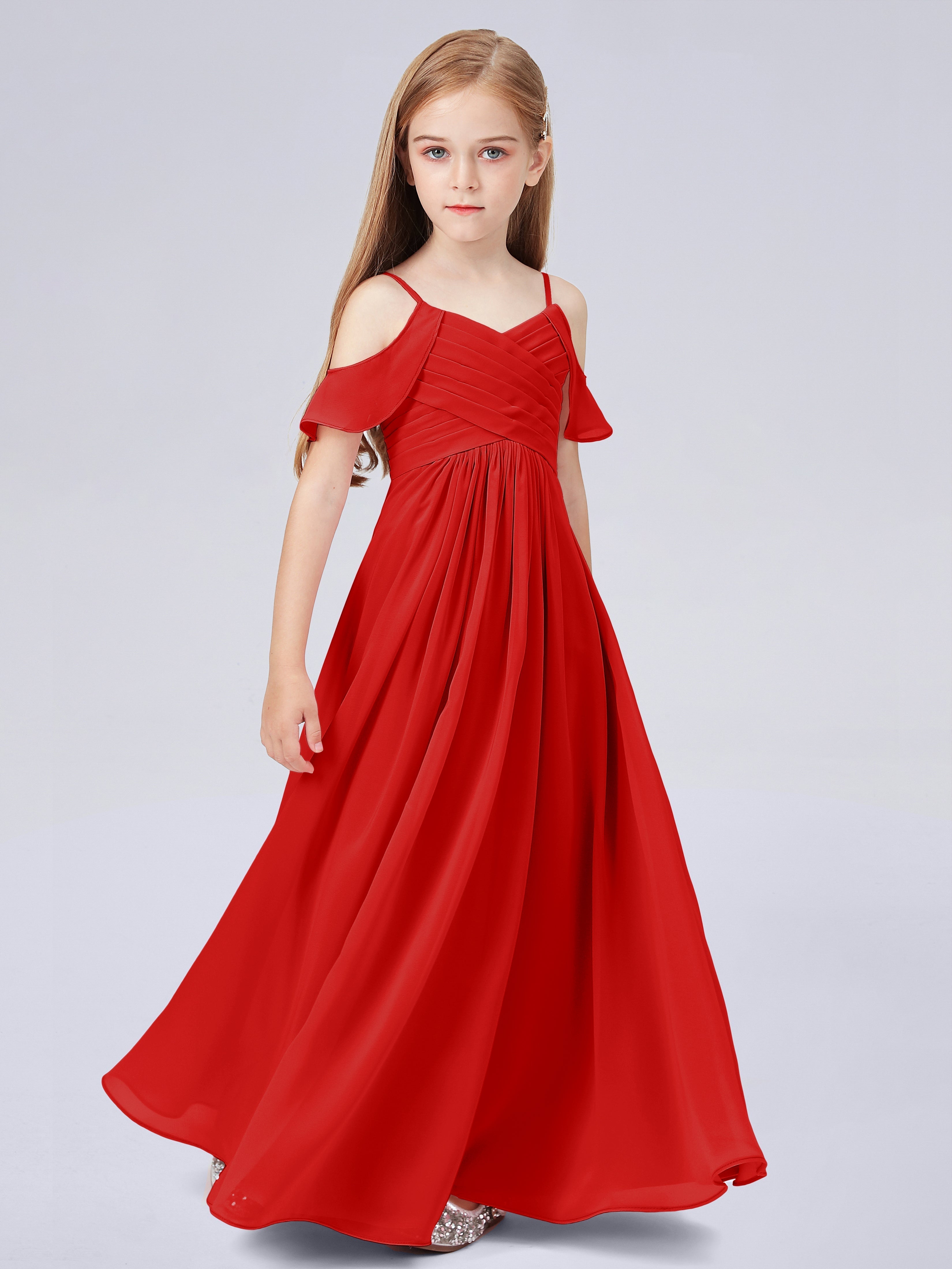 Schulterfreies Chiffon Kleid für Junge Brautjungfern