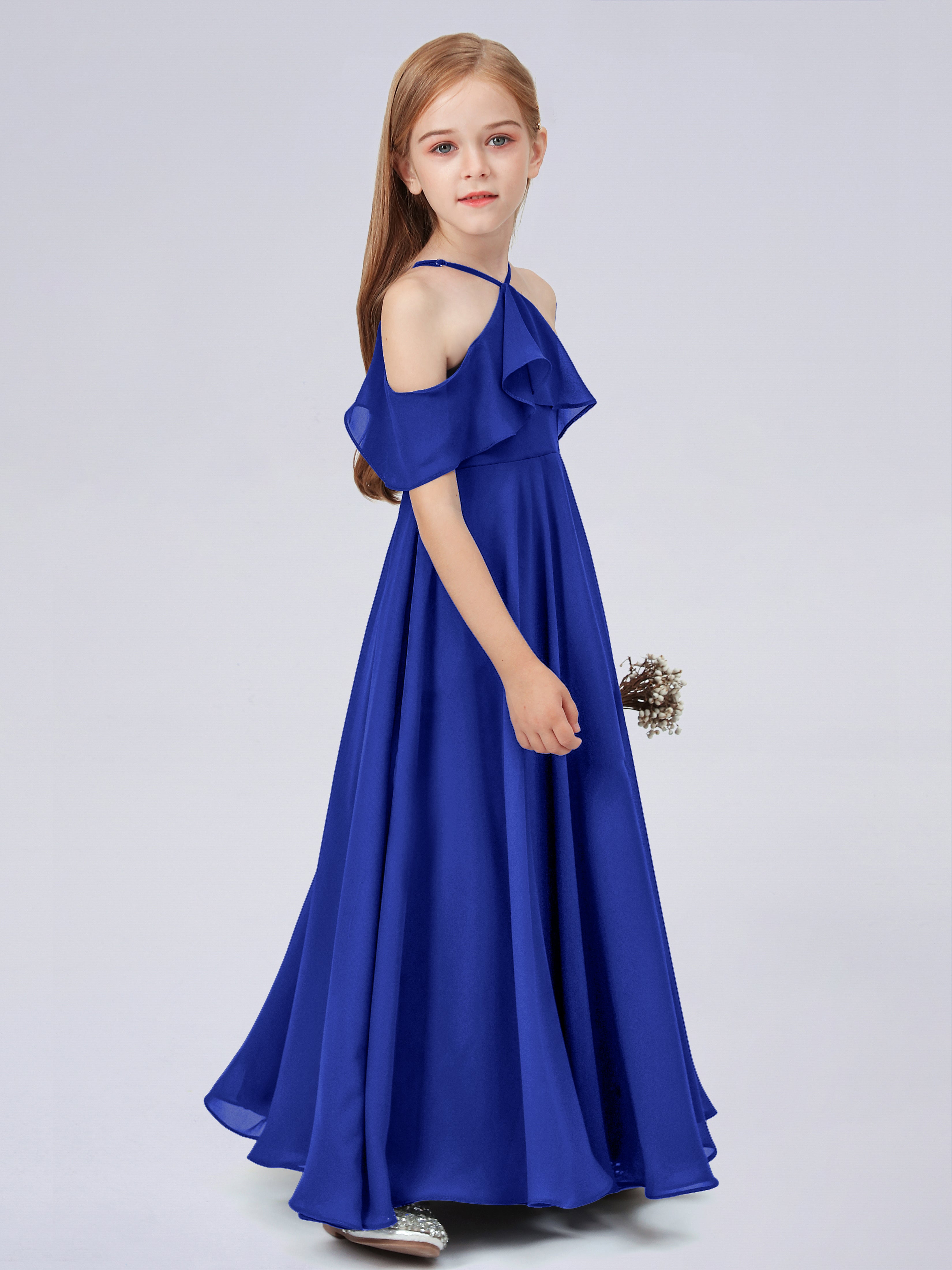 Schulterfreies Chiffon Kleid für Junge Brautjungfern mit Falten