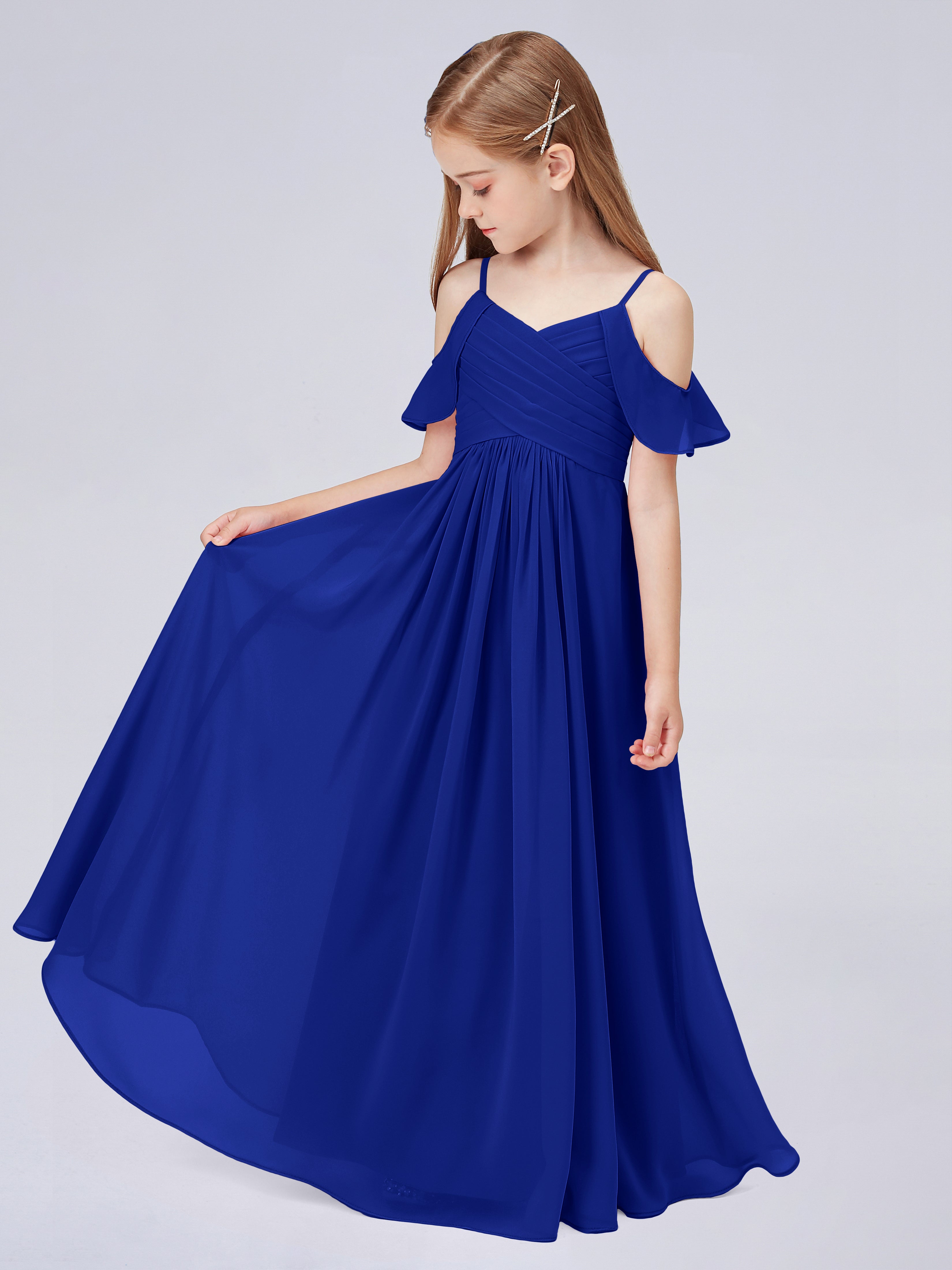 Schulterfreies Chiffon Kleid für Junge Brautjungfern