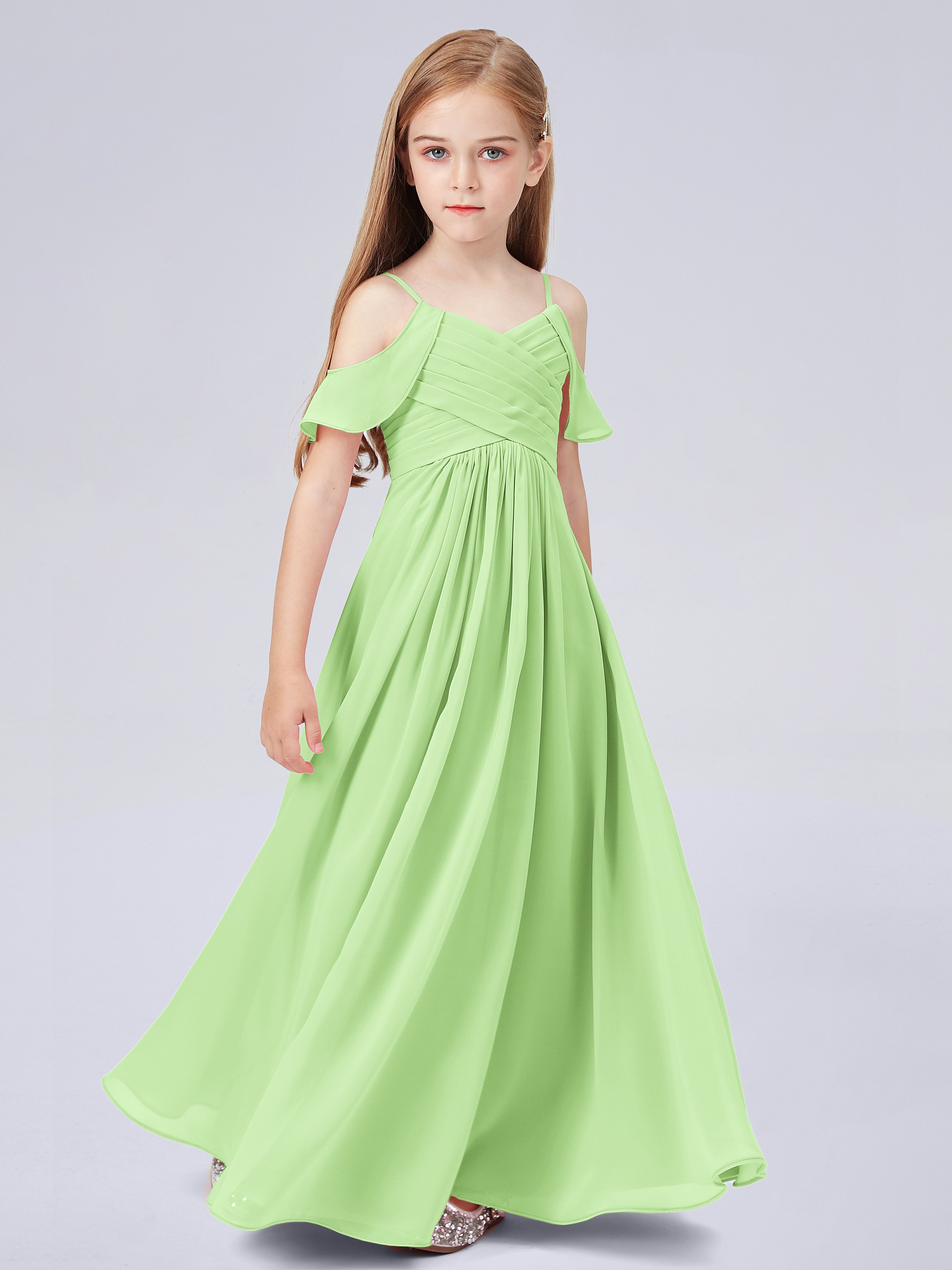 Schulterfreies Chiffon Kleid für Junge Brautjungfern