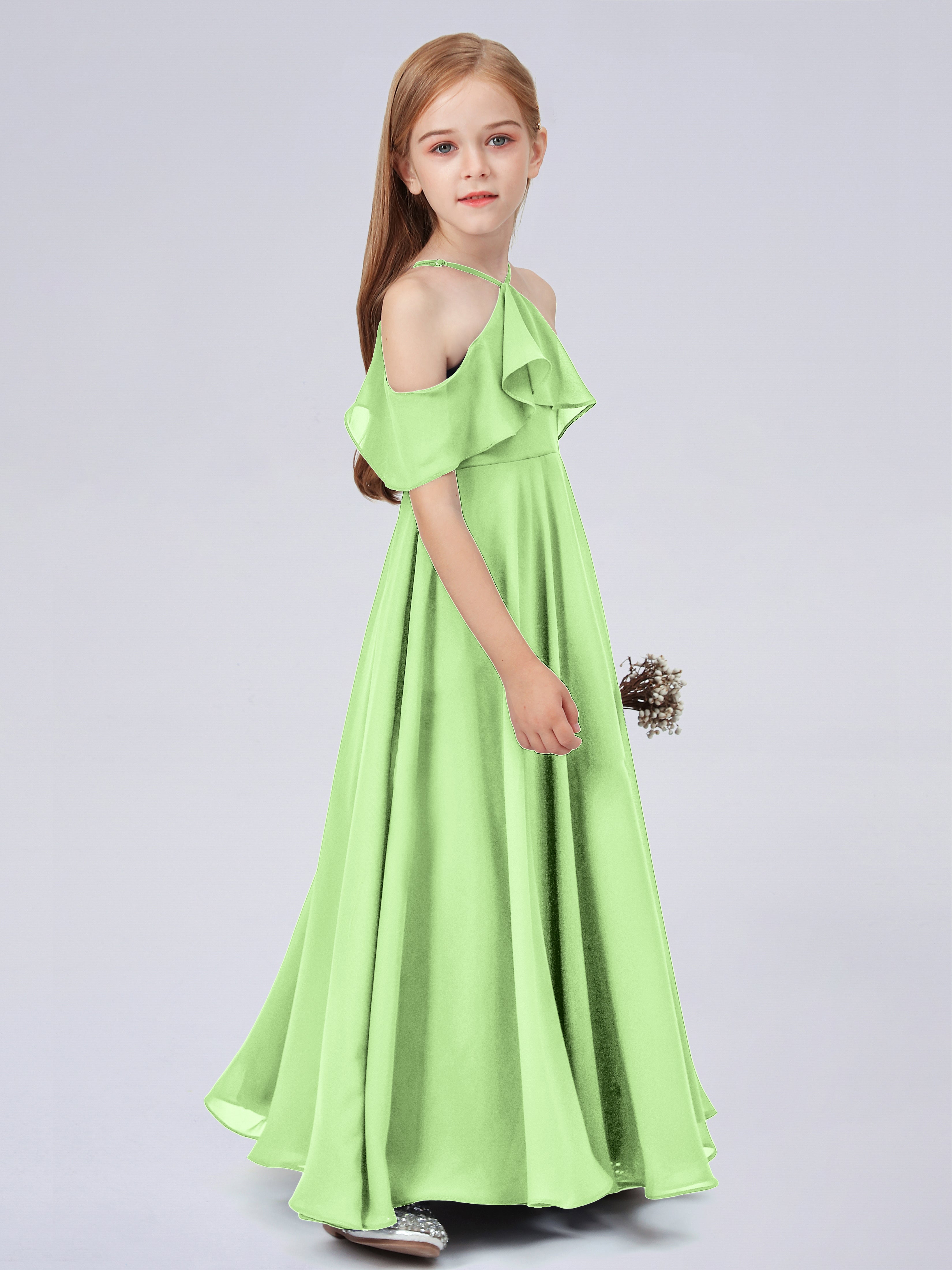 Schulterfreies Chiffon Kleid für Junge Brautjungfern mit Falten