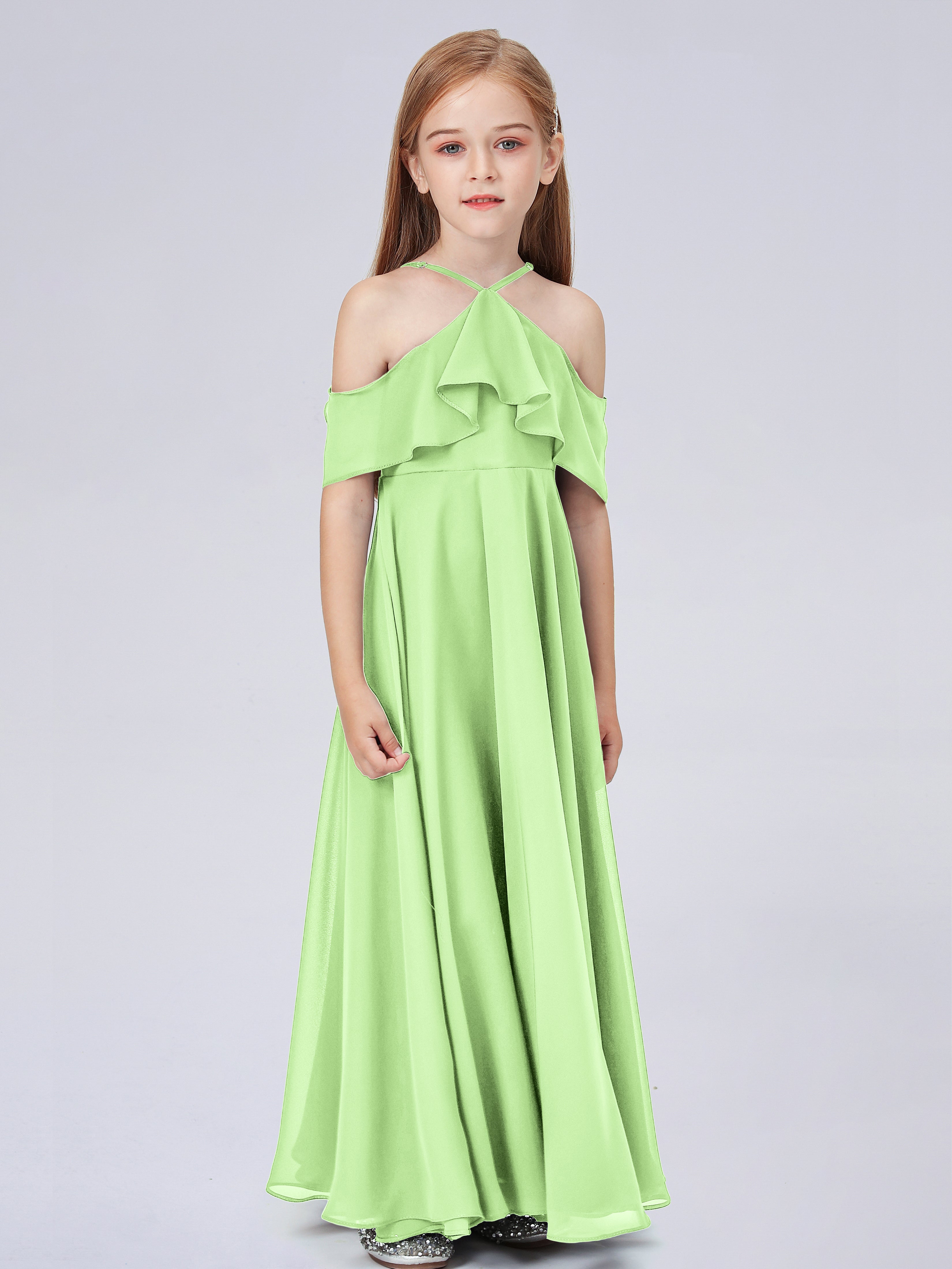 Schulterfreies Chiffon Kleid für Junge Brautjungfern mit Falten