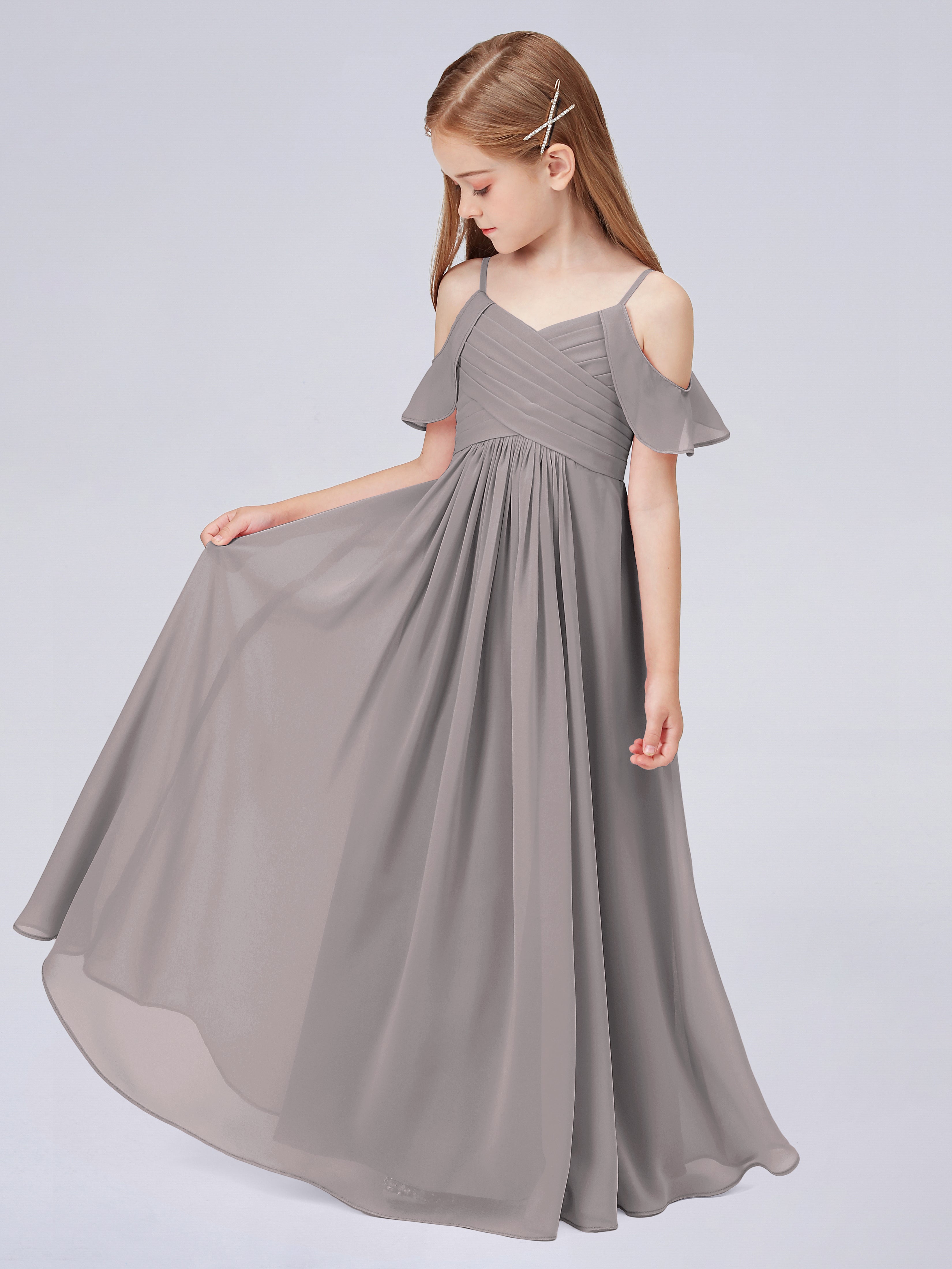 Schulterfreies Chiffon Kleid für Junge Brautjungfern