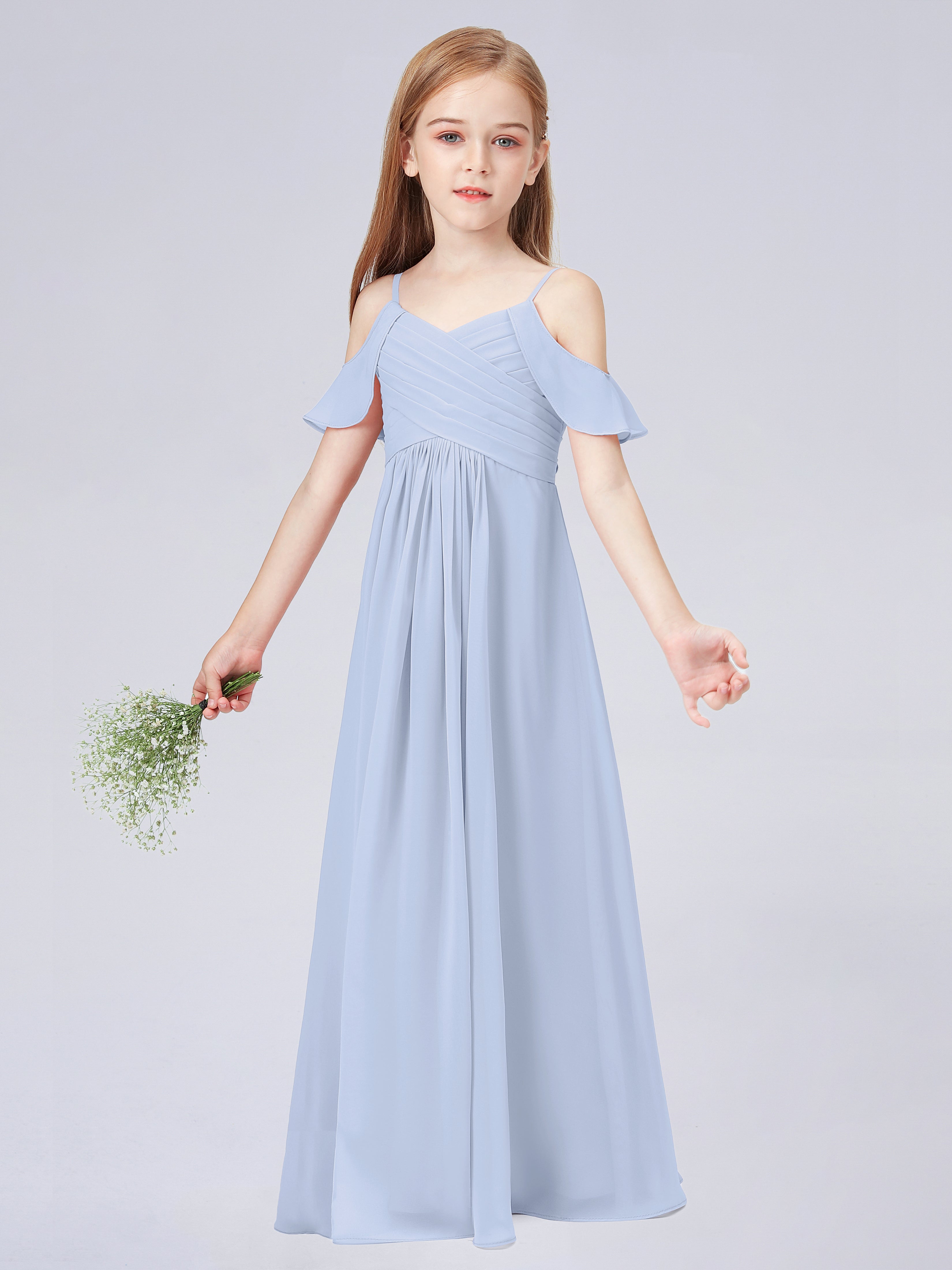 Schulterfreies Chiffon Kleid für Junge Brautjungfern