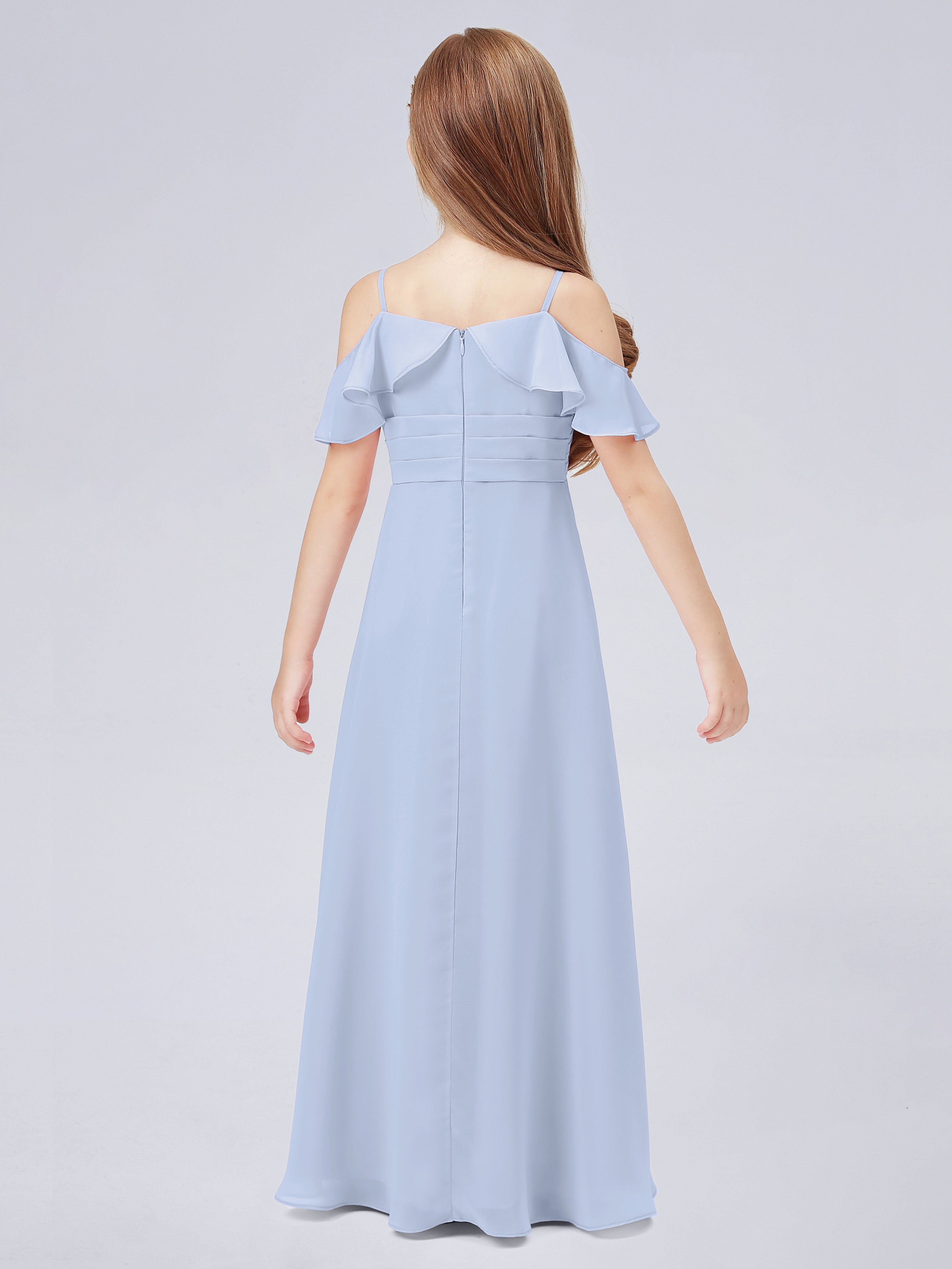 Schulterfreies Chiffon Kleid für Junge Brautjungfern