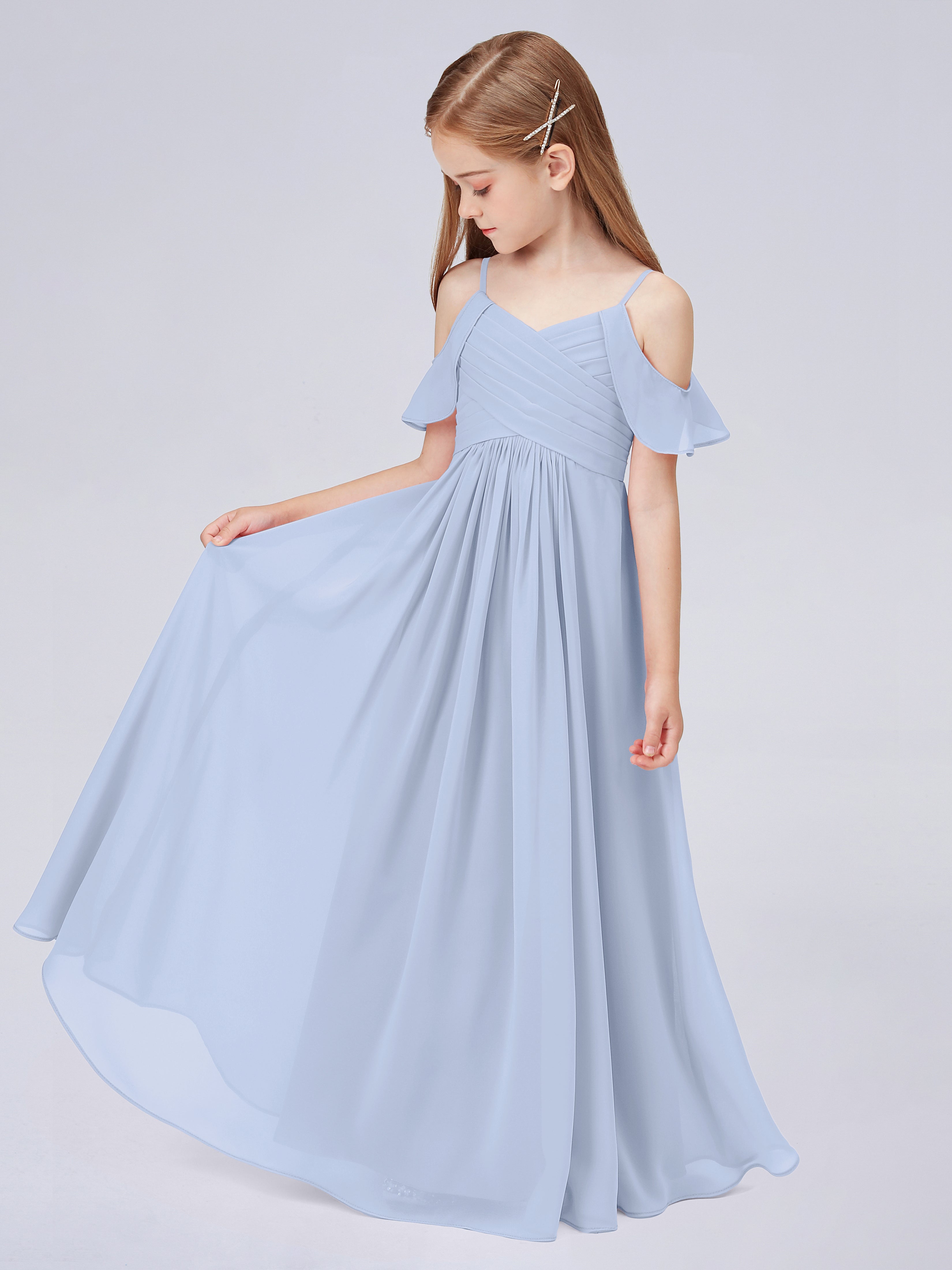 Schulterfreies Chiffon Kleid für Junge Brautjungfern