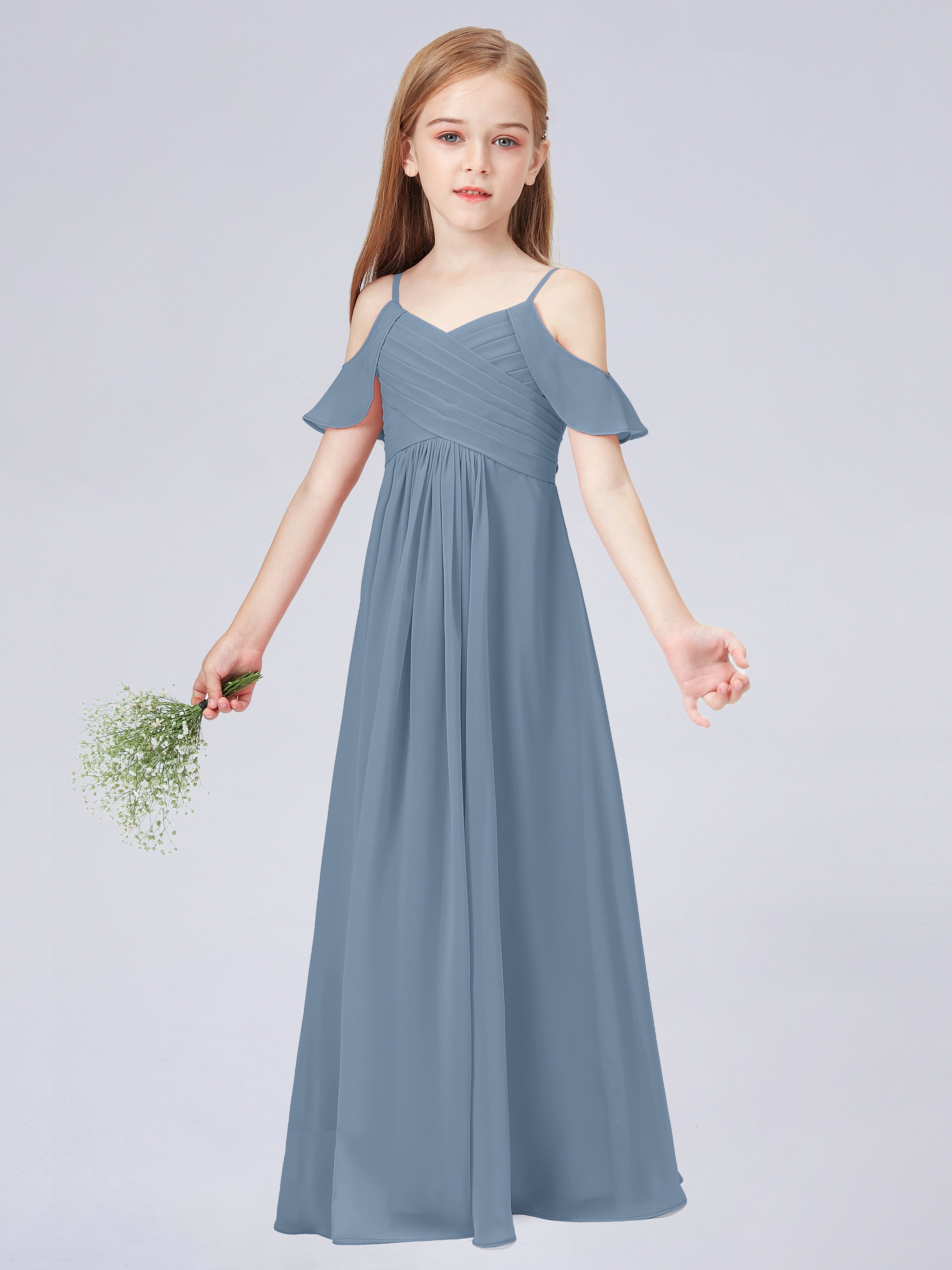 Schulterfreies Chiffon Kleid für Junge Brautjungfern