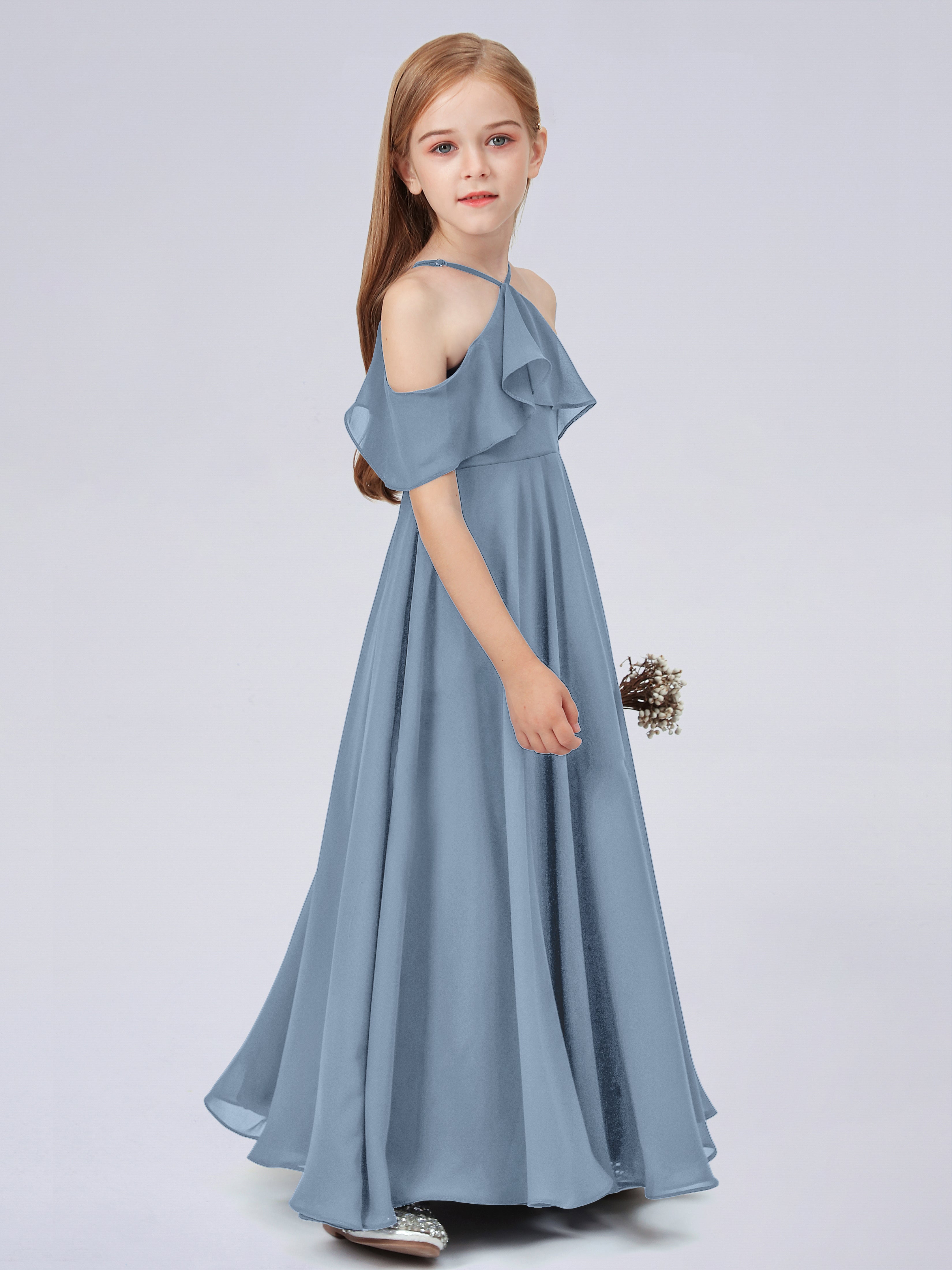 Schulterfreies Chiffon Kleid für Junge Brautjungfern mit Falten