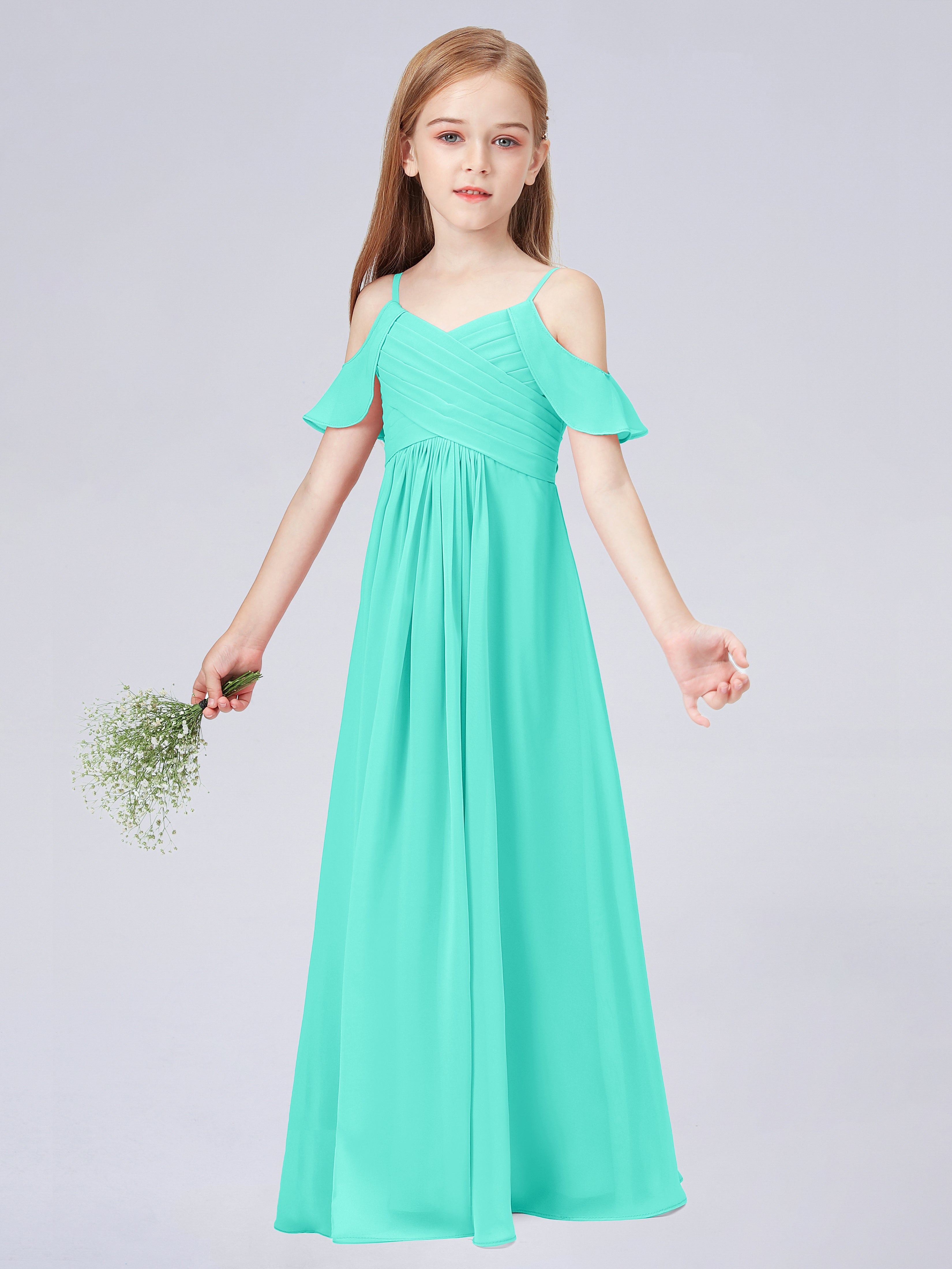 Schulterfreies Chiffon Kleid für Junge Brautjungfern