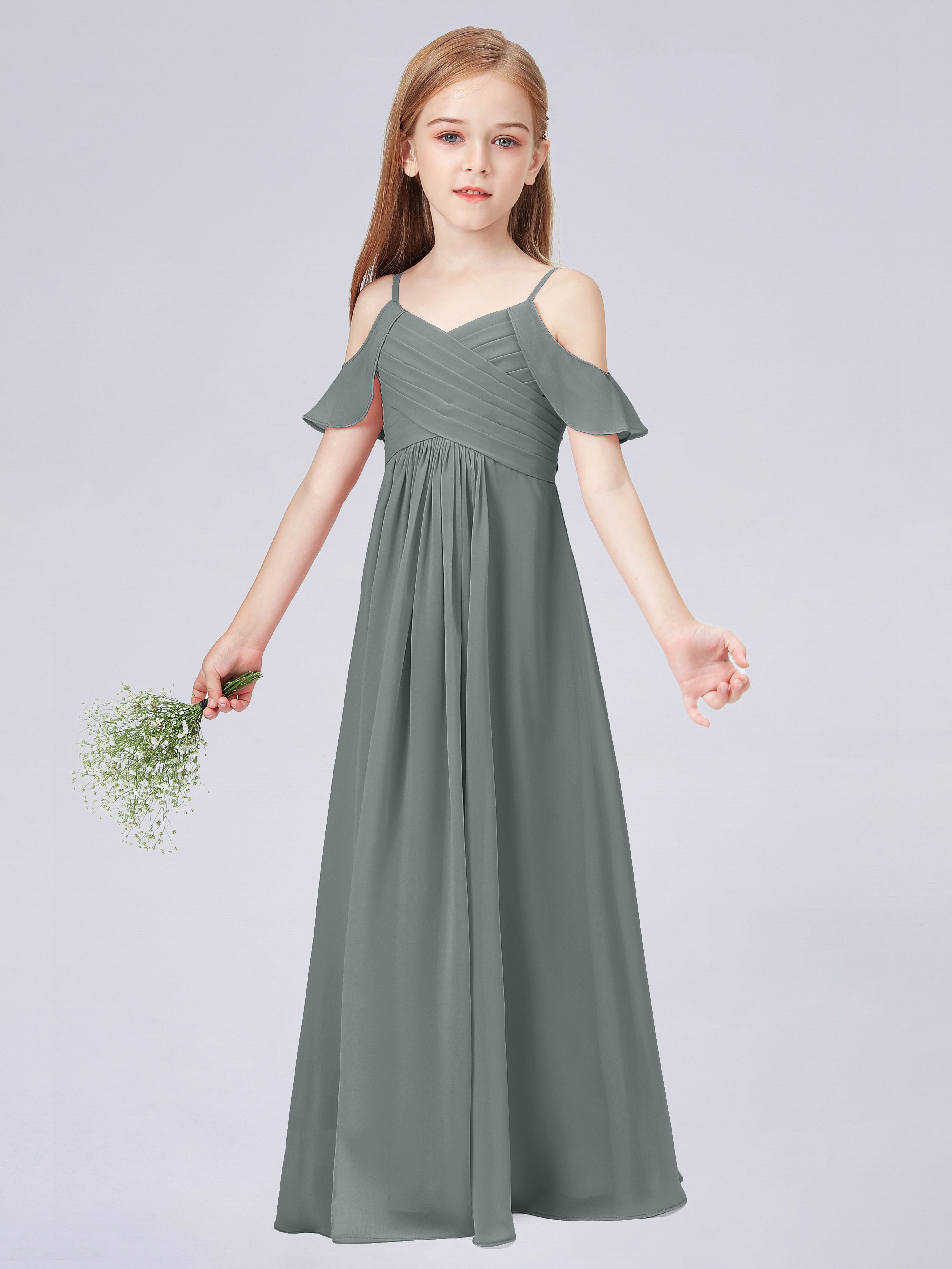 Schulterfreies Chiffon Kleid für Junge Brautjungfern