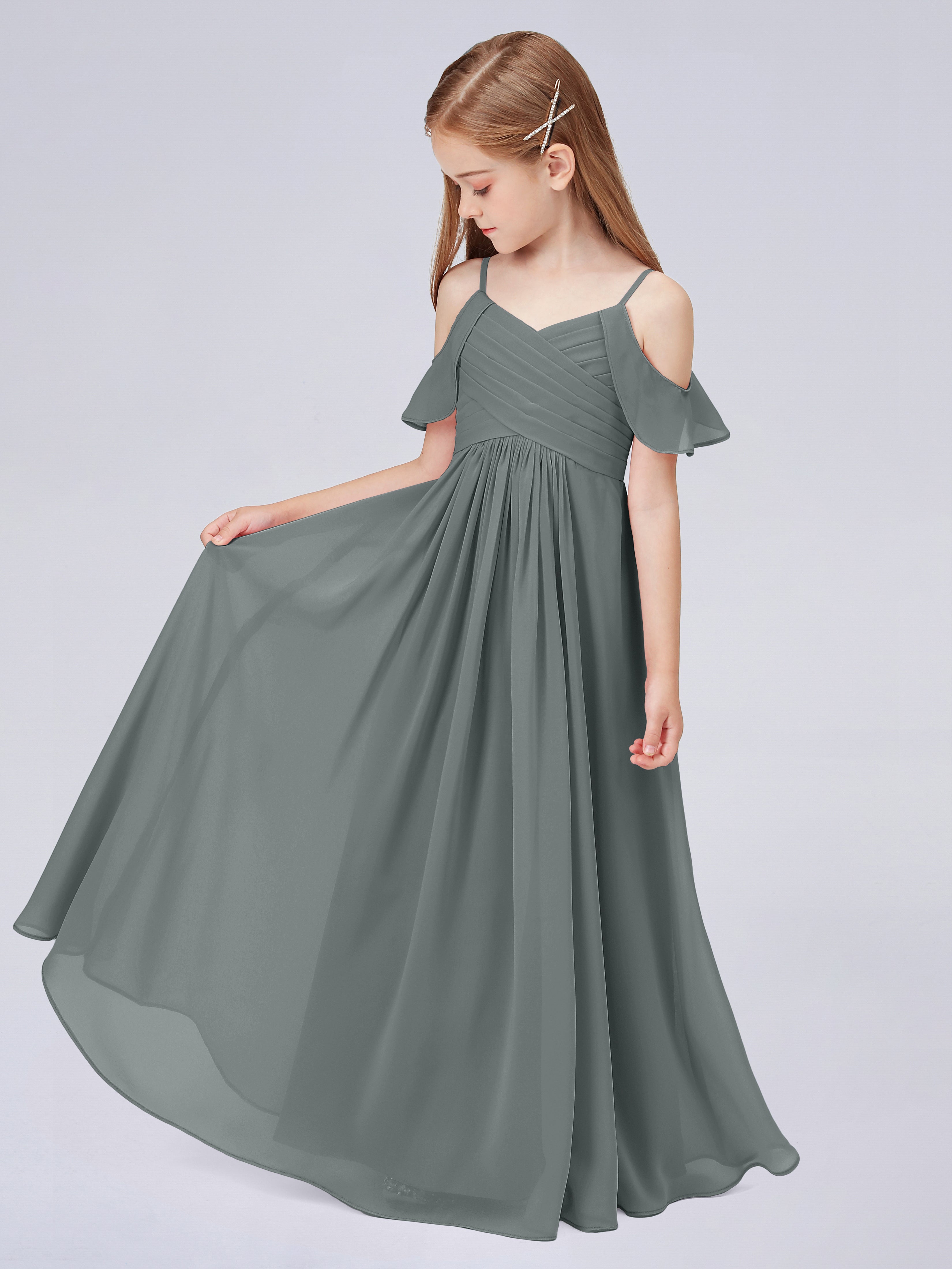 Schulterfreies Chiffon Kleid für Junge Brautjungfern