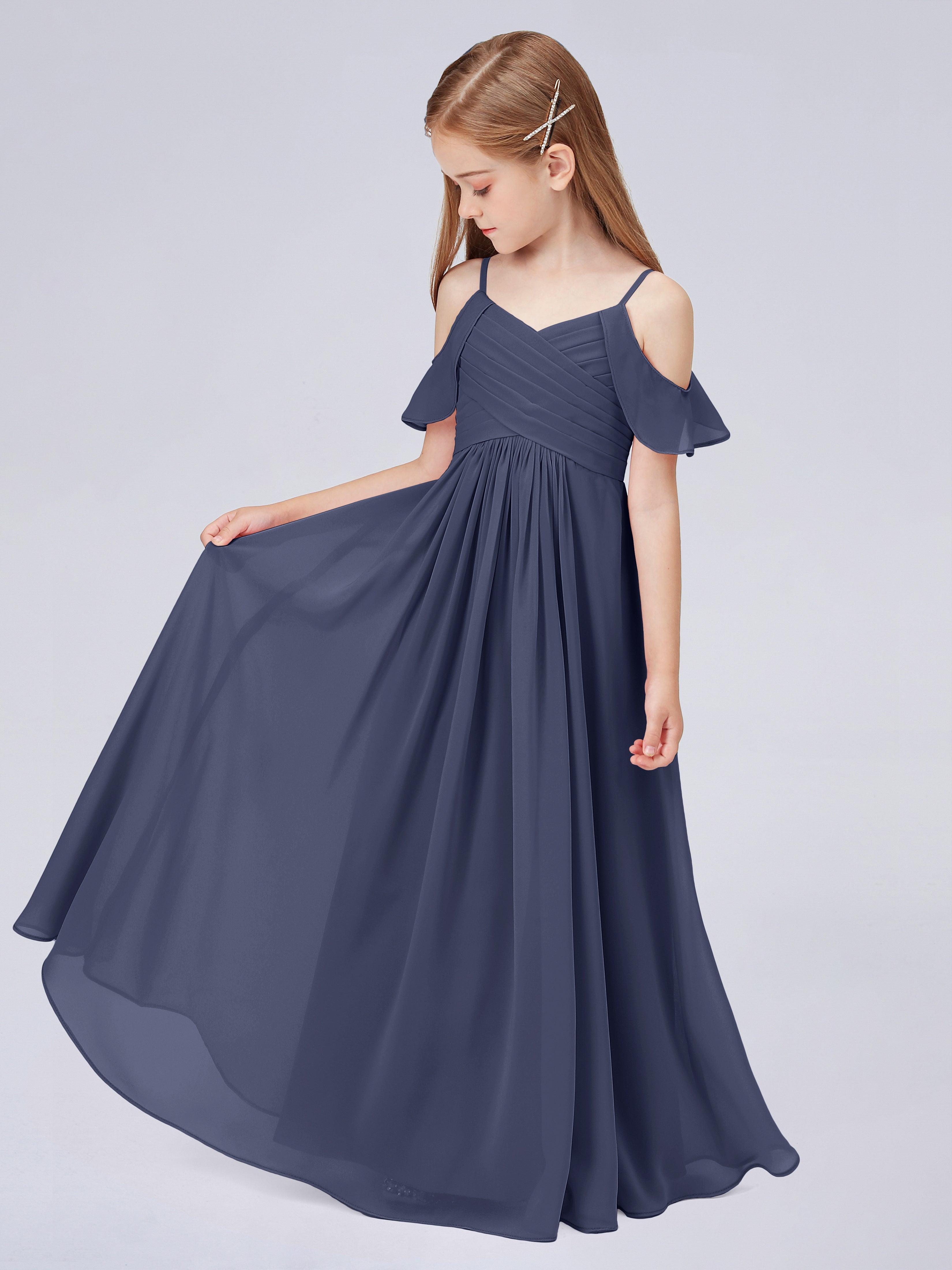 Schulterfreies Chiffon Kleid für Junge Brautjungfern