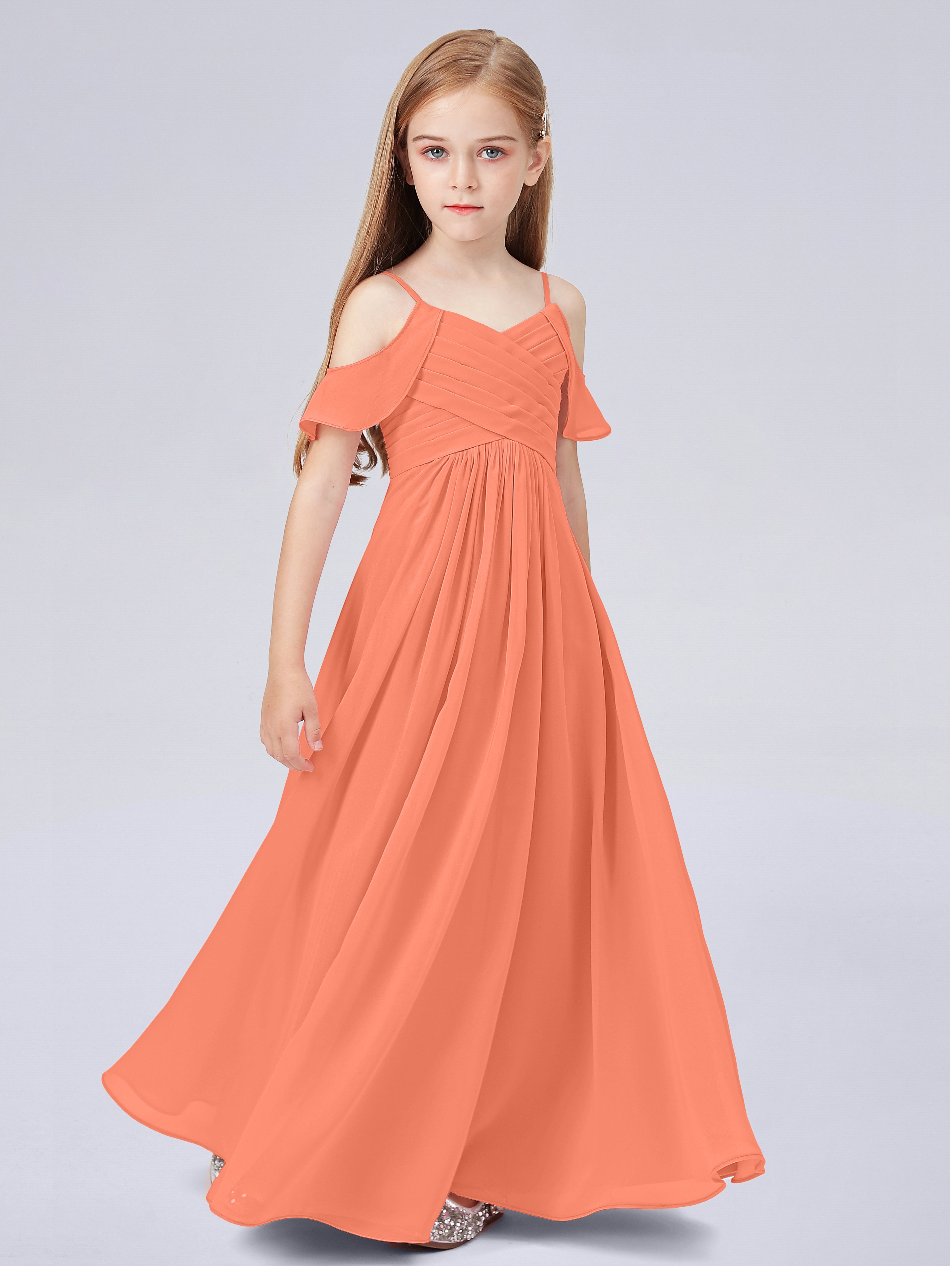 Schulterfreies Chiffon Kleid für Junge Brautjungfern