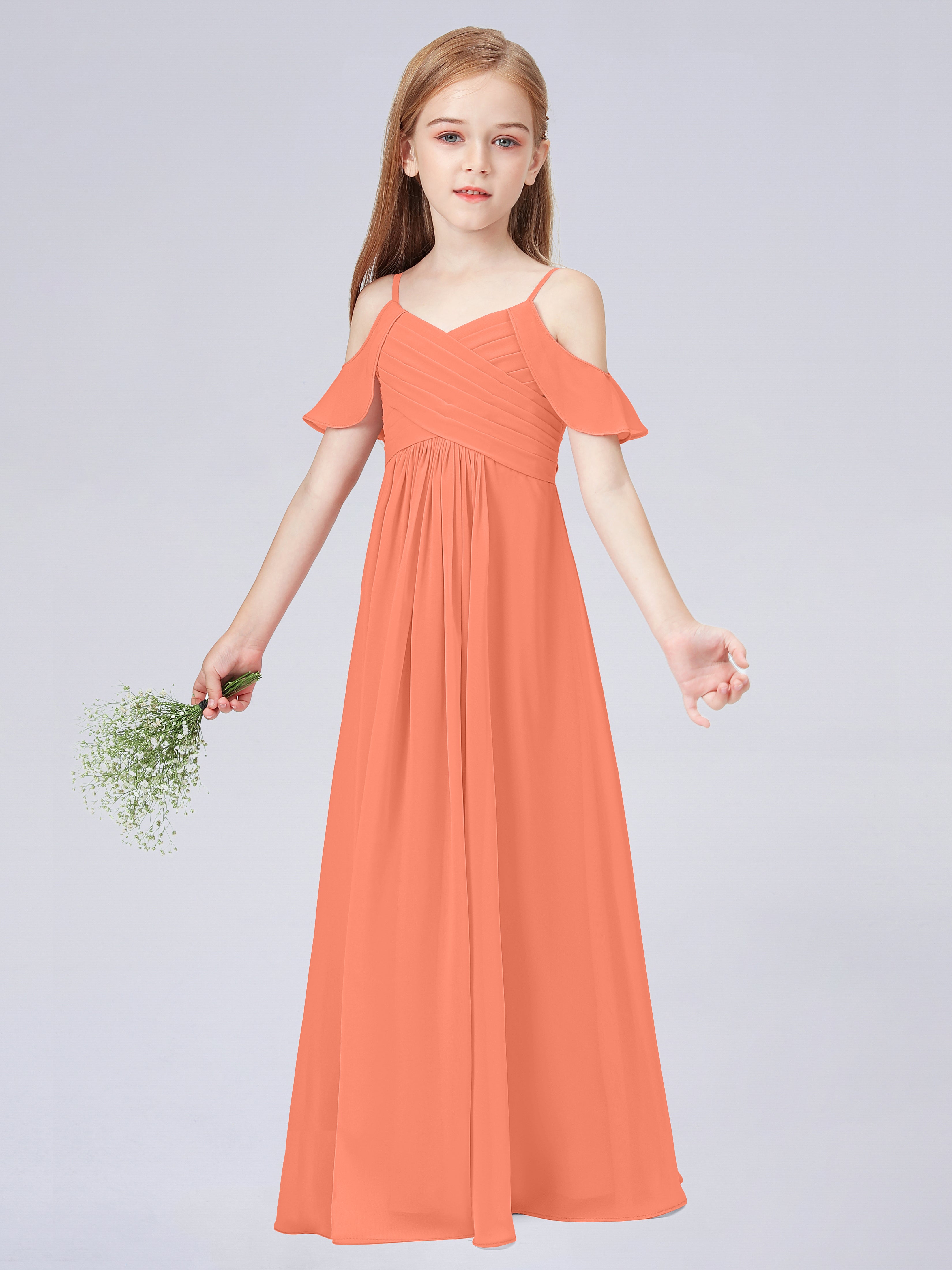 Schulterfreies Chiffon Kleid für Junge Brautjungfern