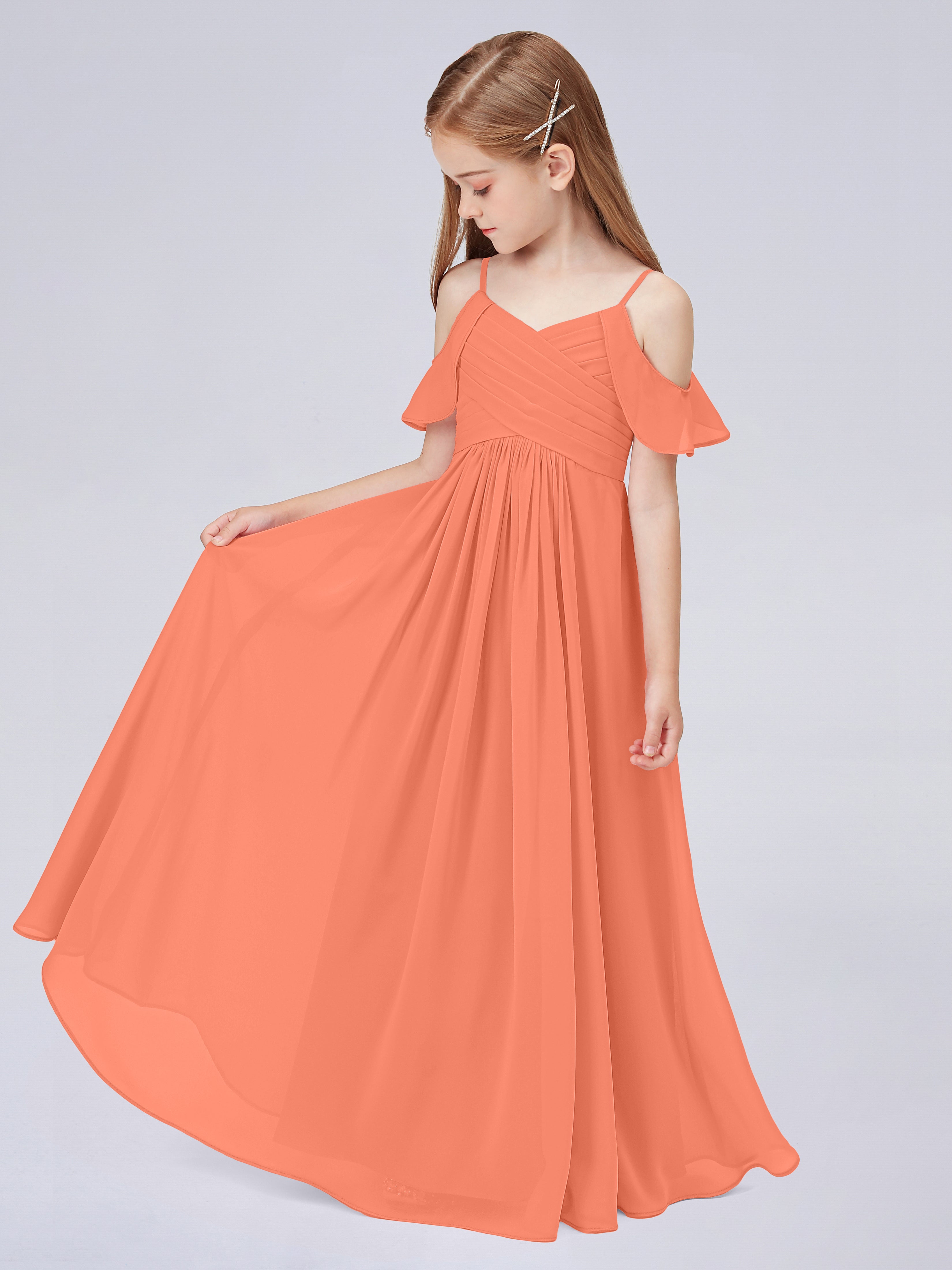 Schulterfreies Chiffon Kleid für Junge Brautjungfern