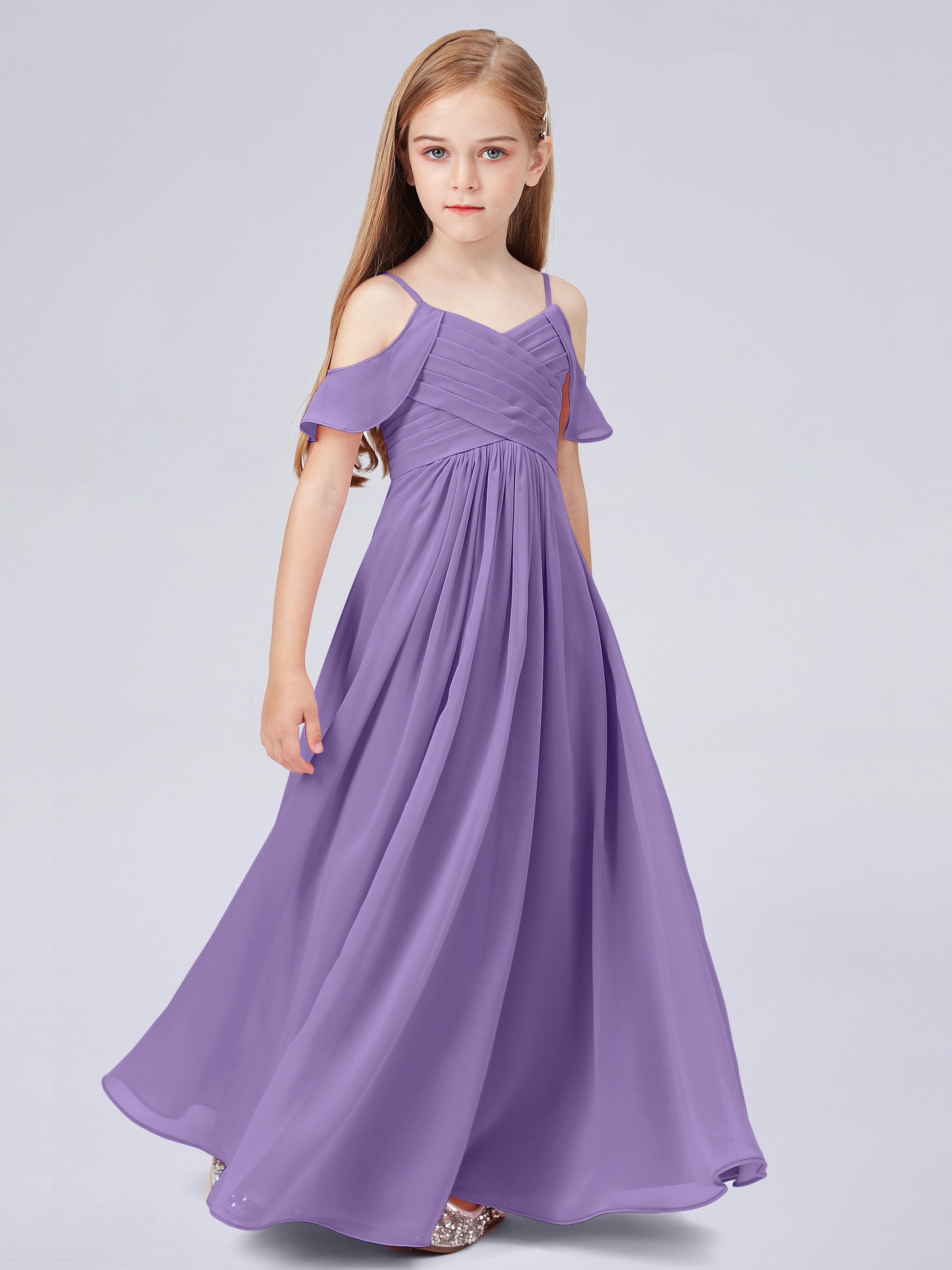 Schulterfreies Chiffon Kleid für Junge Brautjungfern