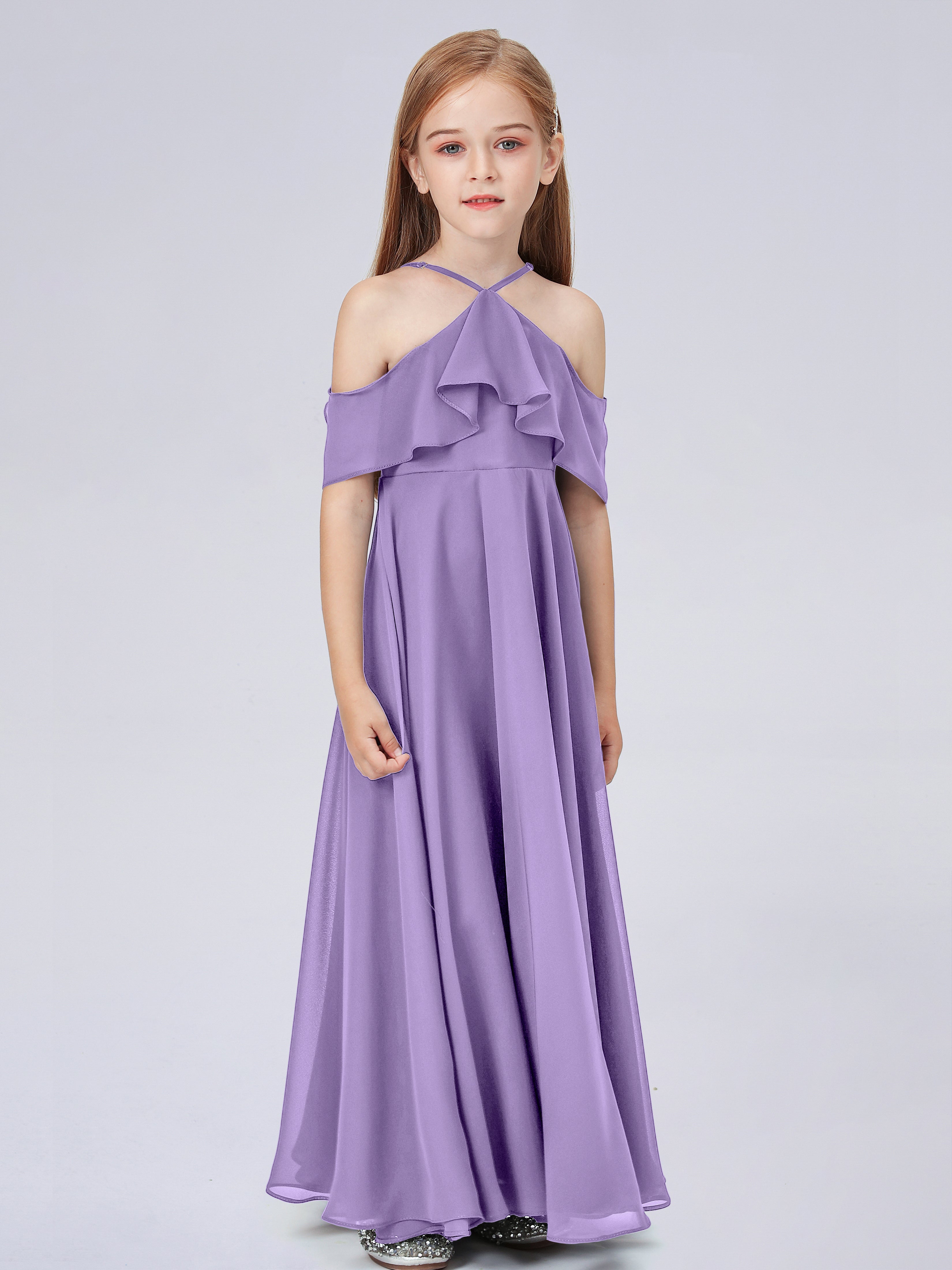 Schulterfreies Chiffon Kleid für Junge Brautjungfern mit Falten