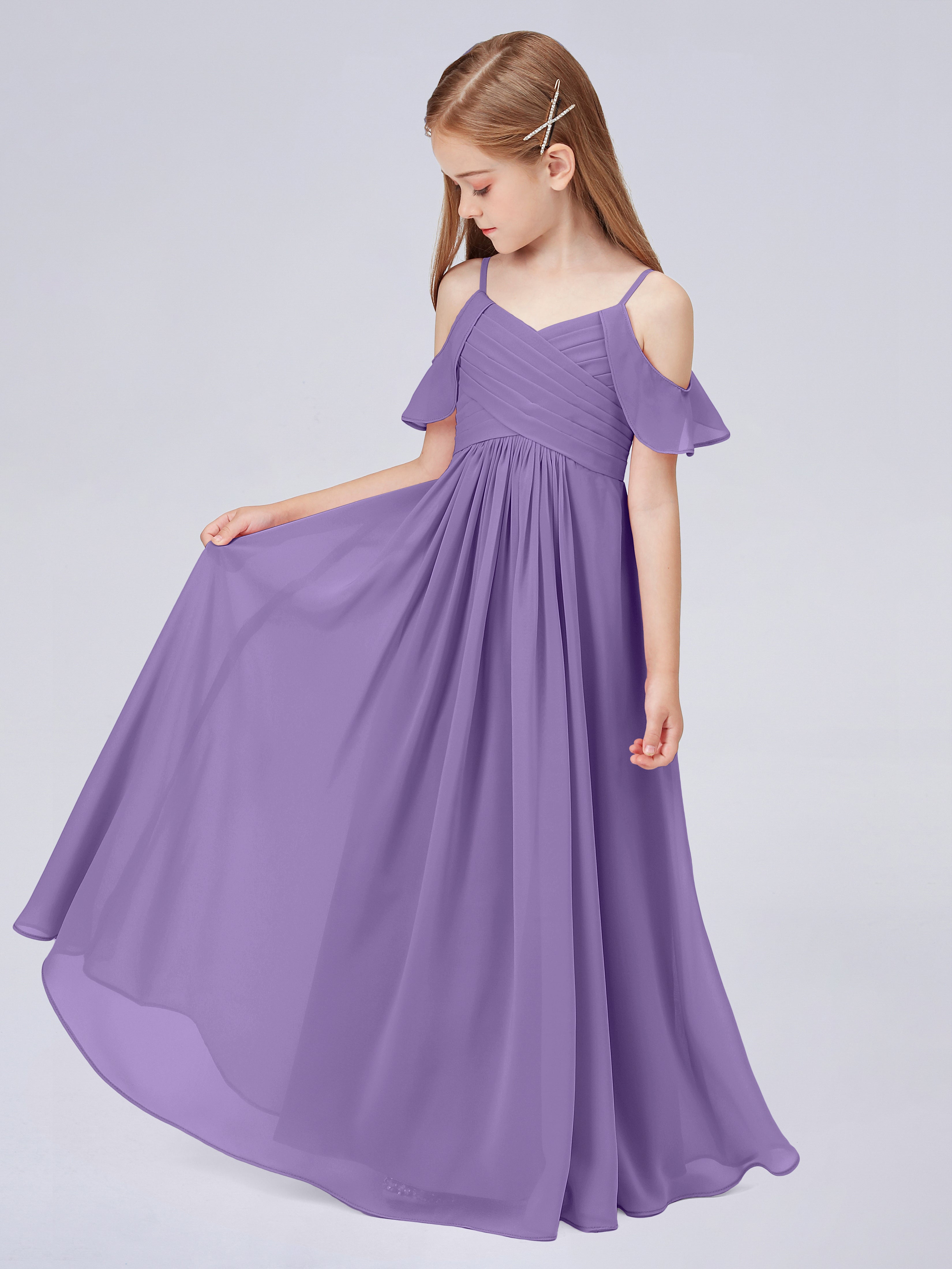 Schulterfreies Chiffon Kleid für Junge Brautjungfern