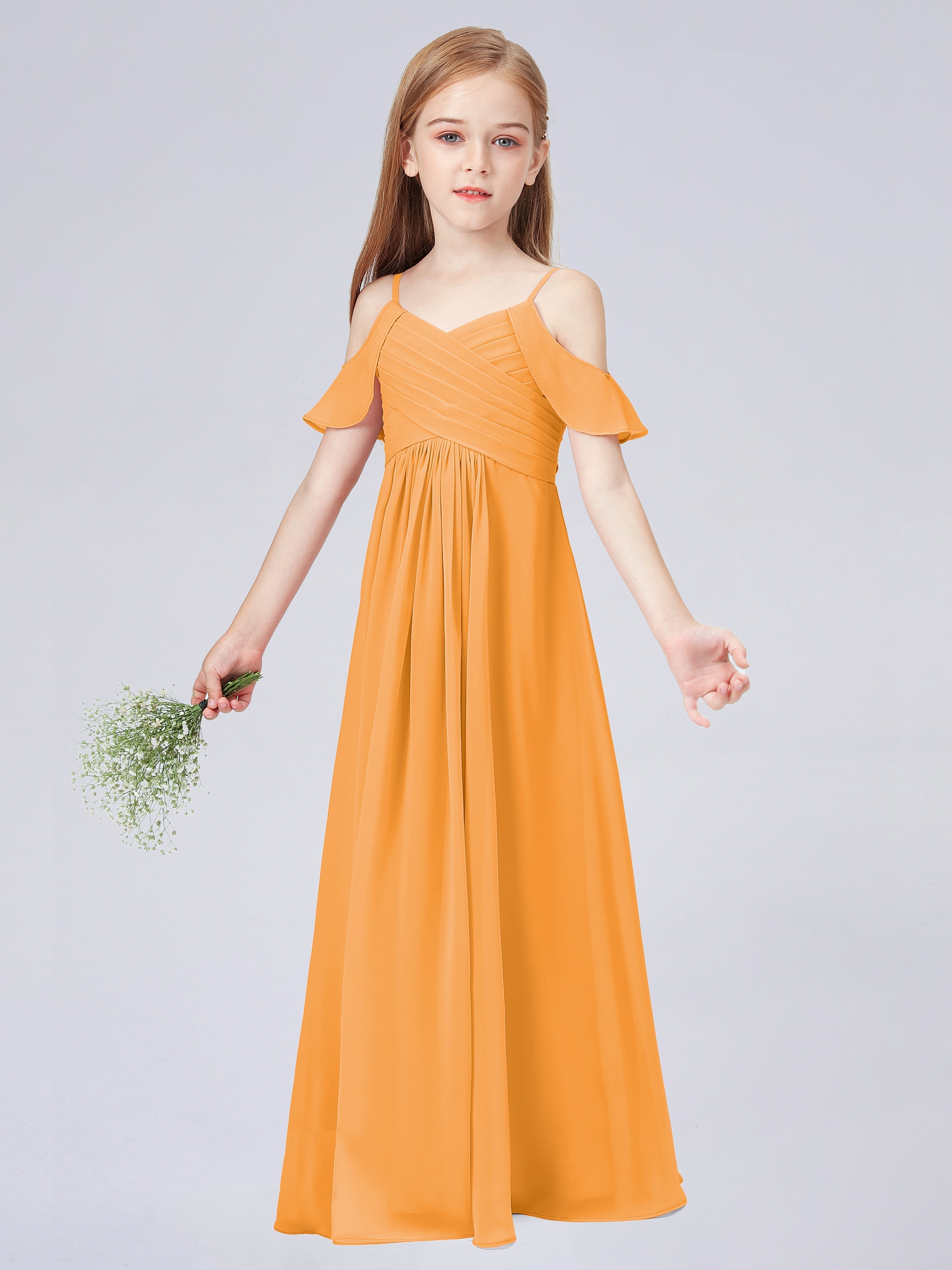 Schulterfreies Chiffon Kleid für Junge Brautjungfern