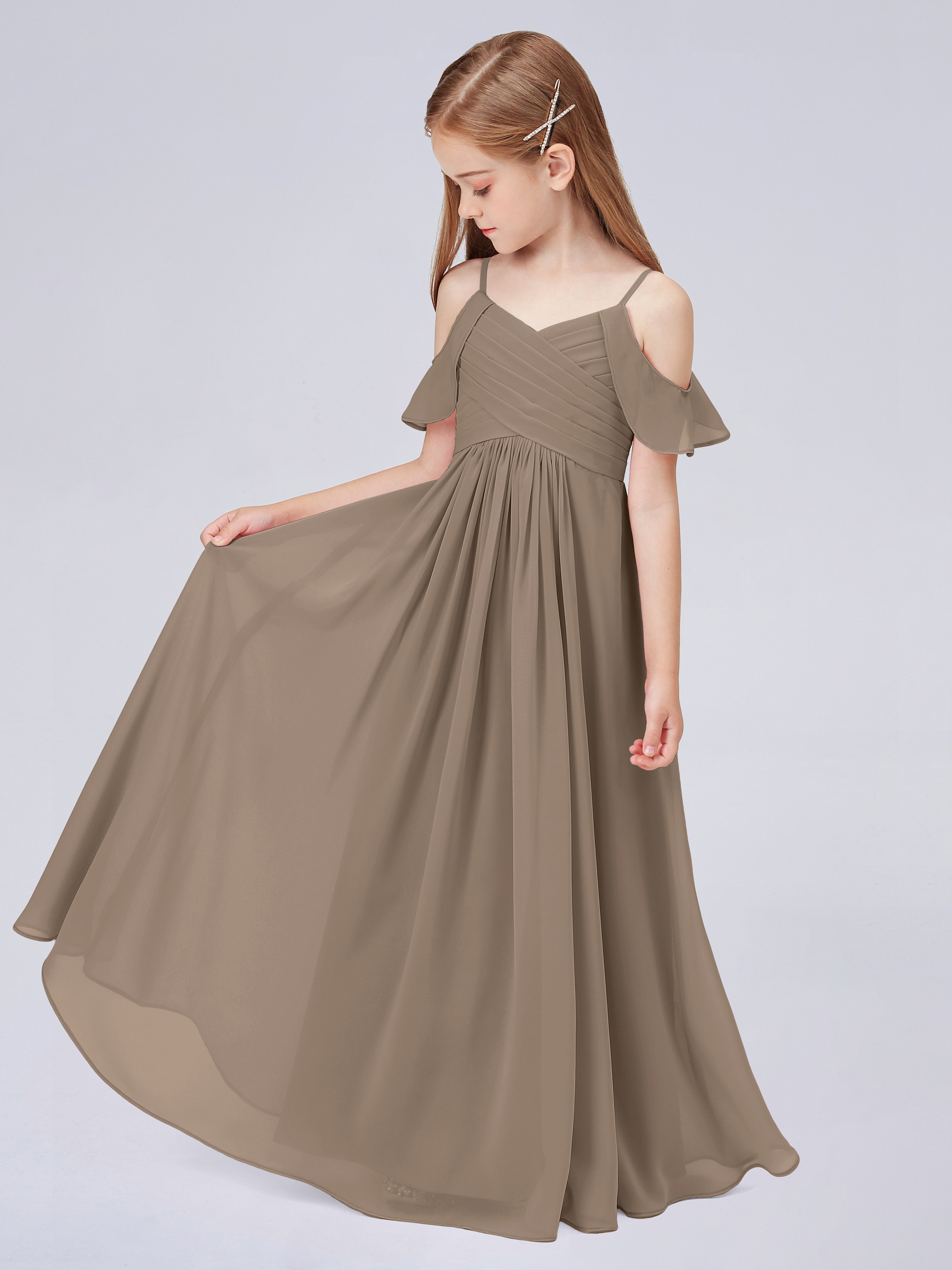 Schulterfreies Chiffon Kleid für Junge Brautjungfern