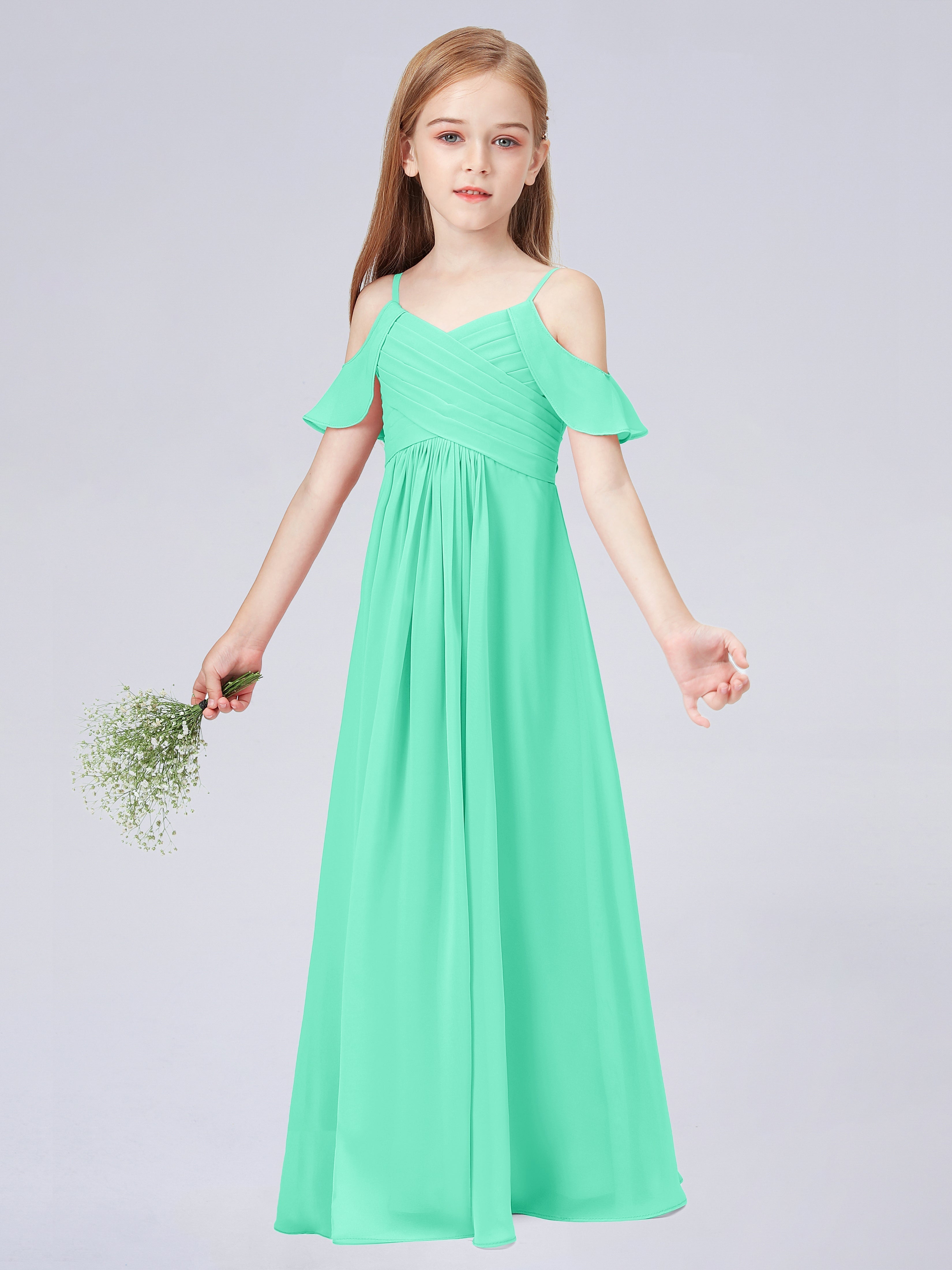 Schulterfreies Chiffon Kleid für Junge Brautjungfern