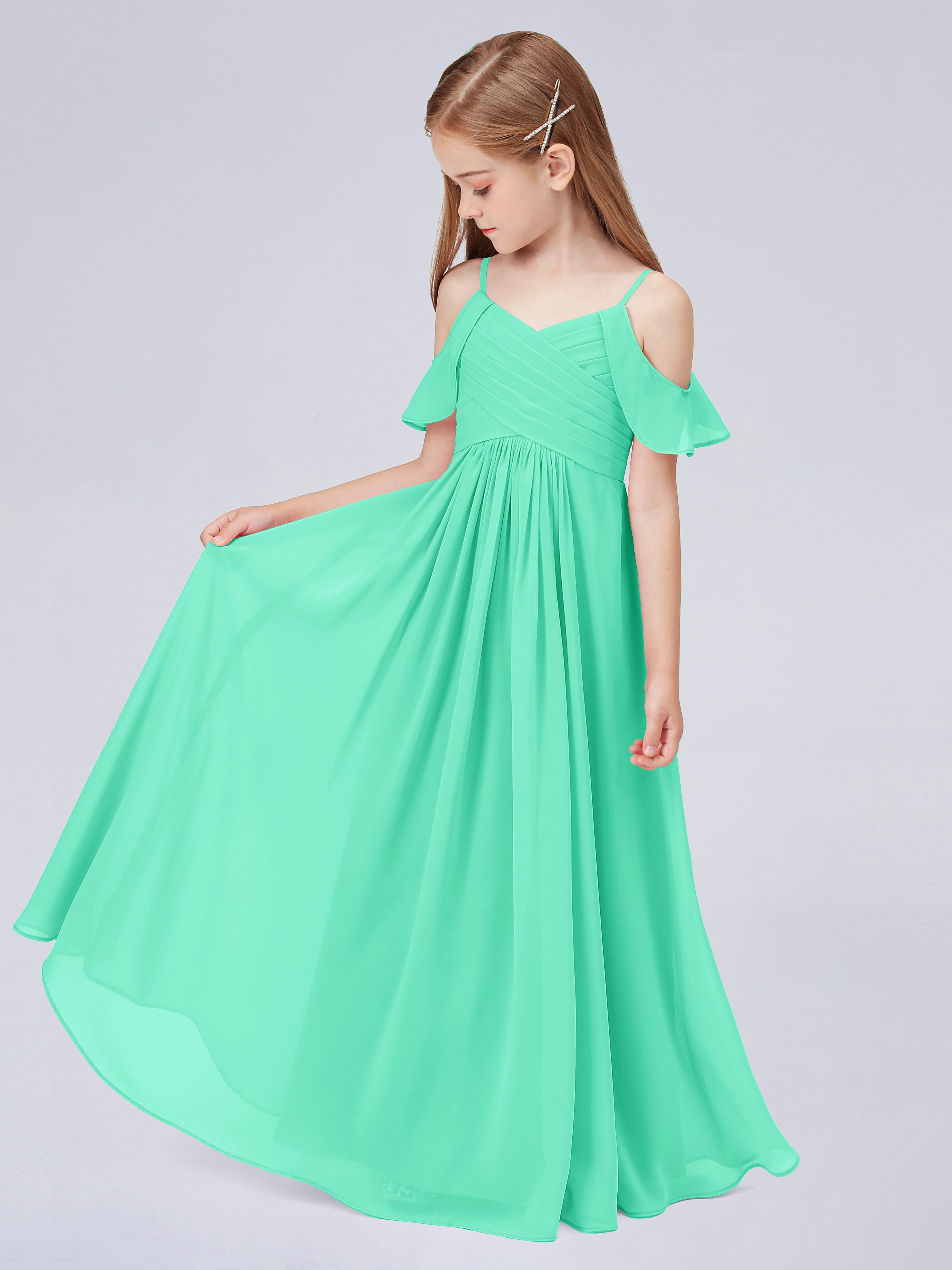 Schulterfreies Chiffon Kleid für Junge Brautjungfern