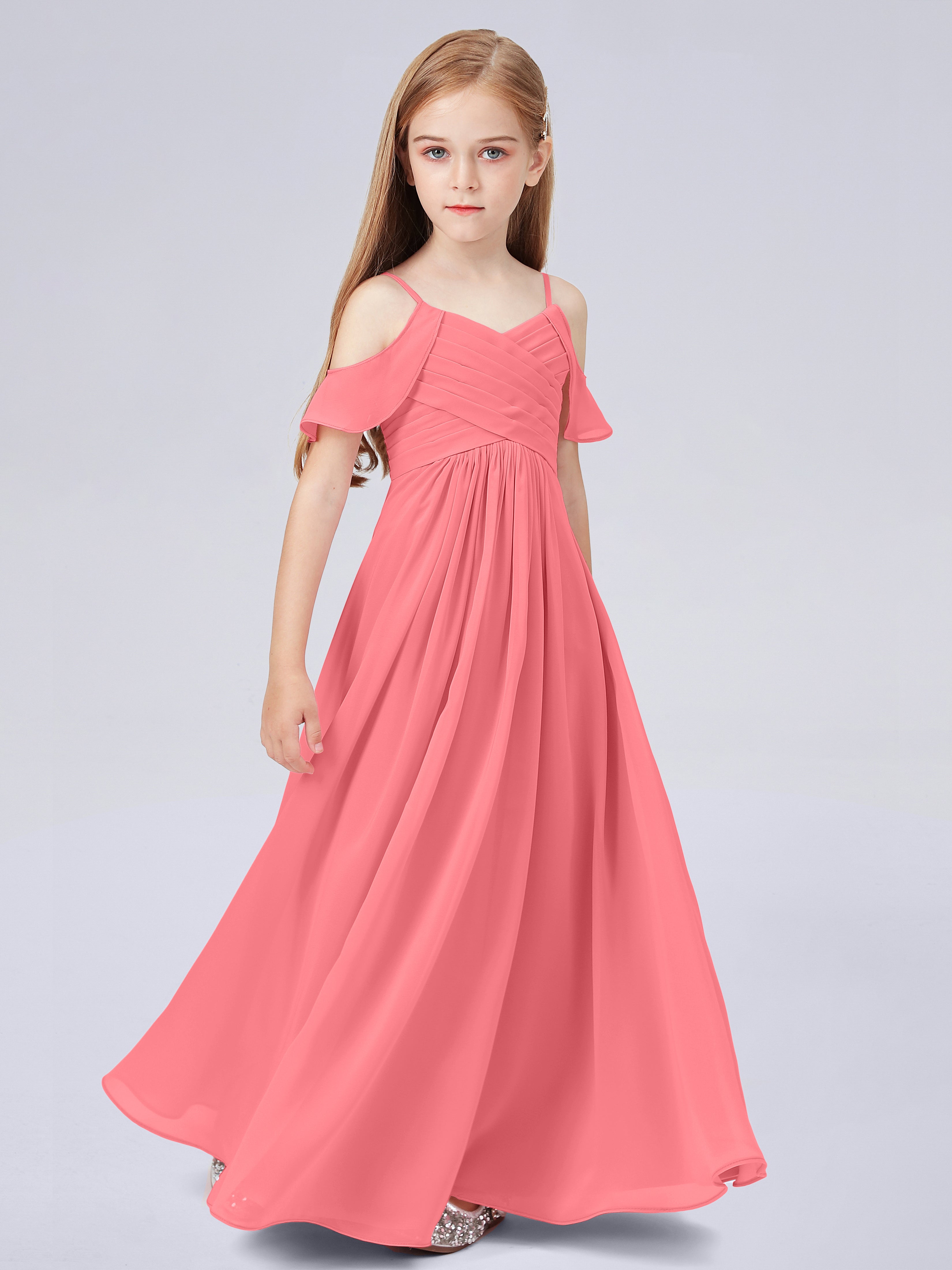 Schulterfreies Chiffon Kleid für Junge Brautjungfern