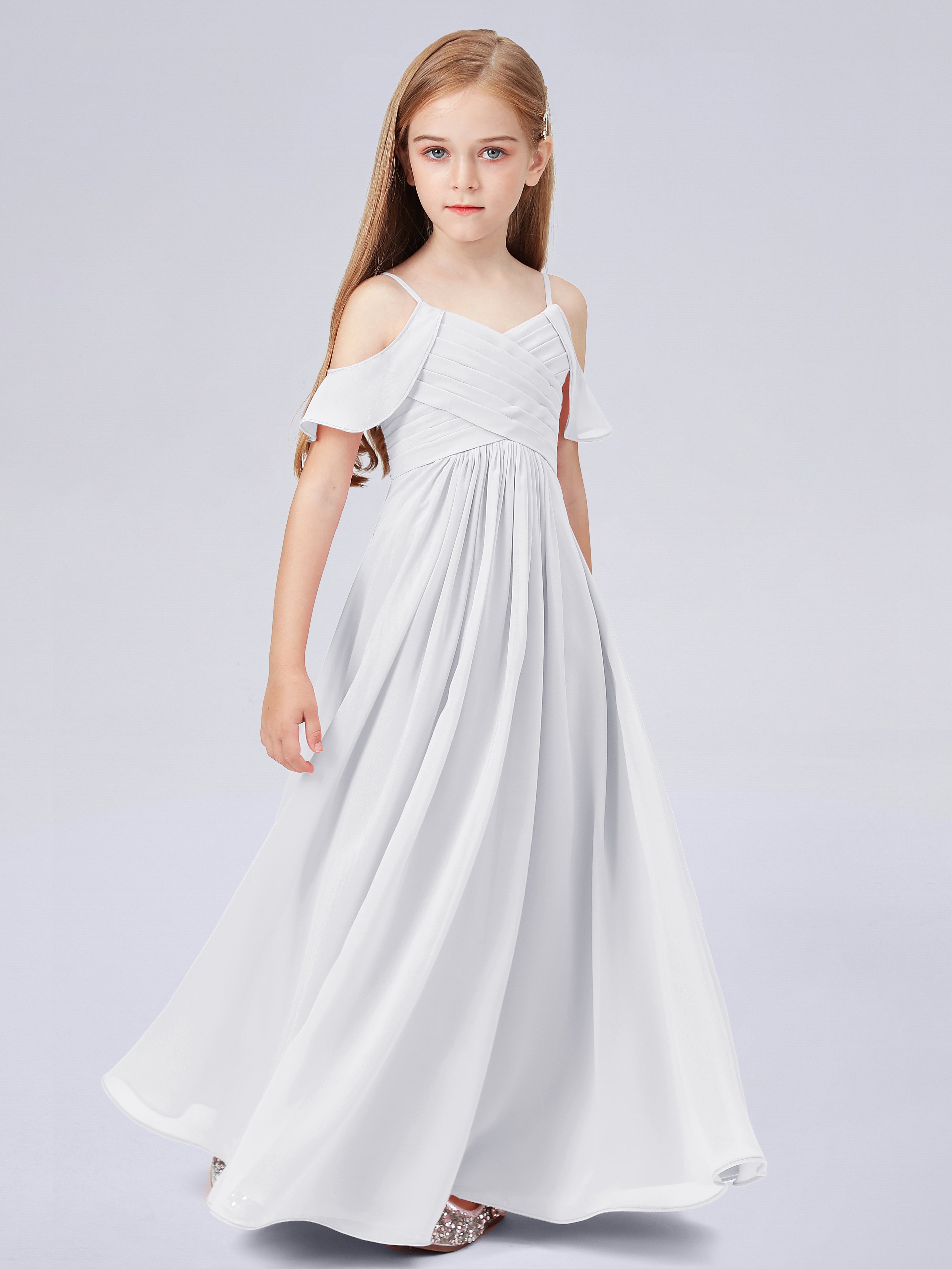 Schulterfreies Chiffon Kleid für Junge Brautjungfern