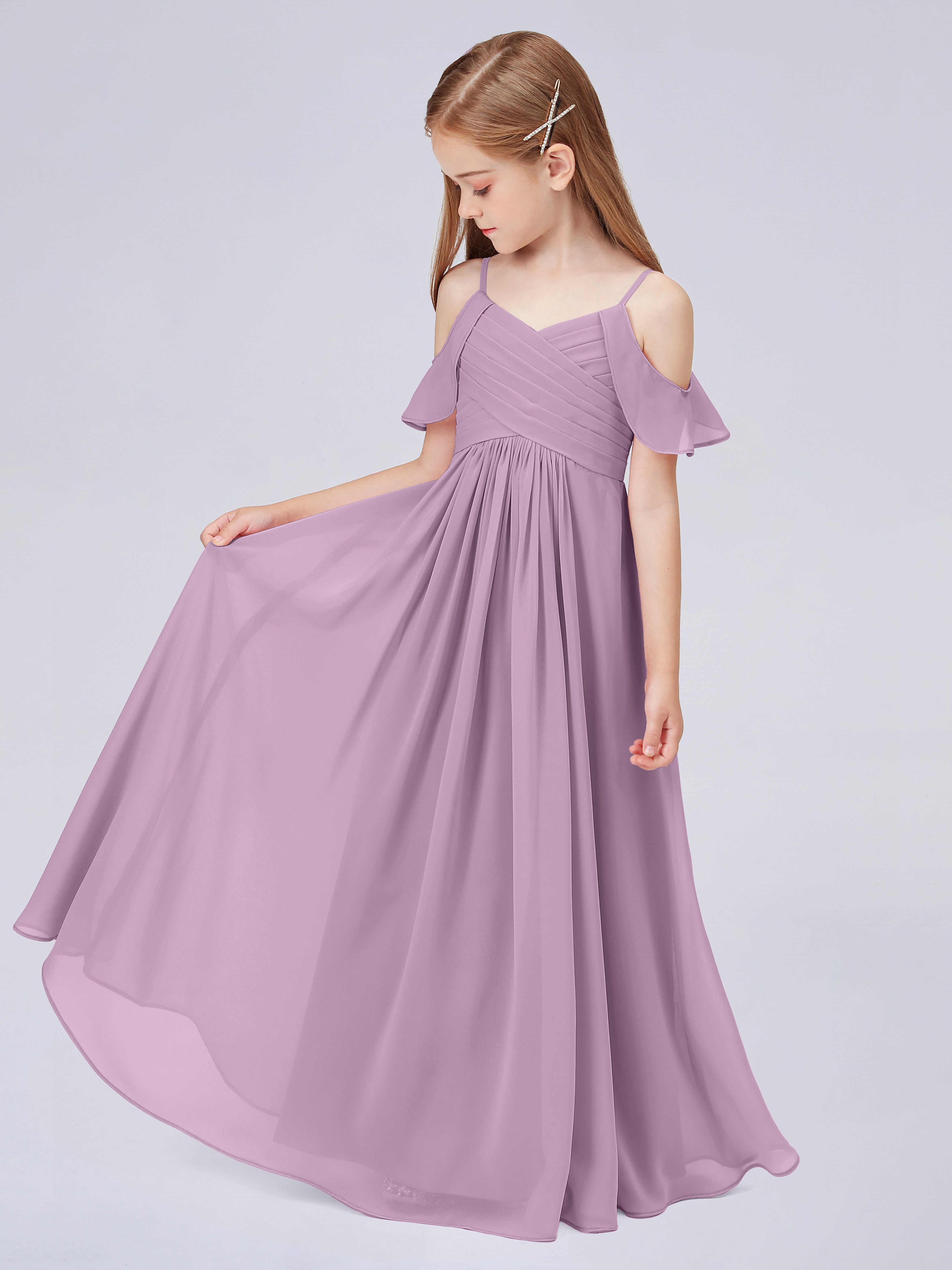 Schulterfreies Chiffon Kleid für Junge Brautjungfern