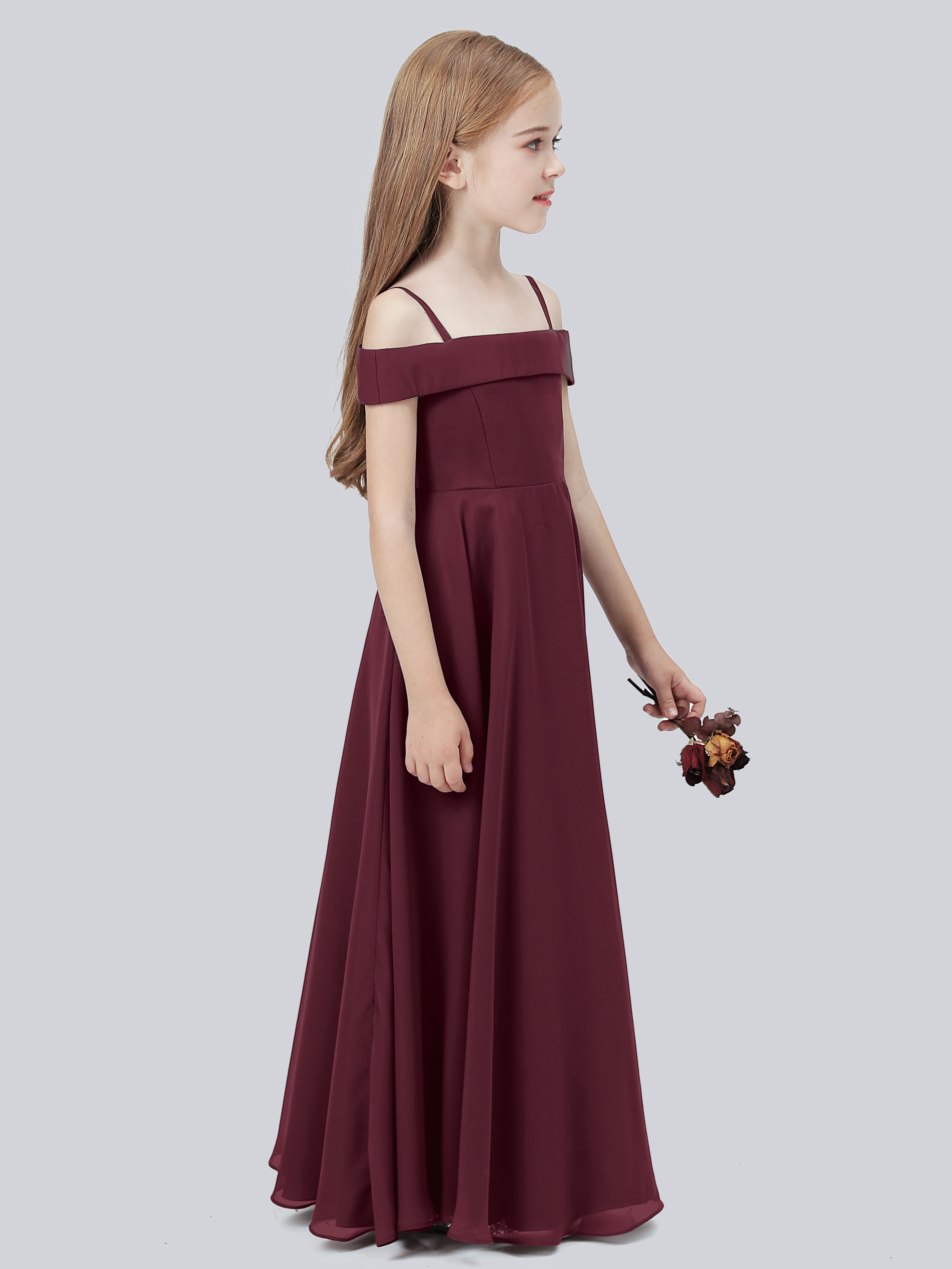 Schulterfreies Stretch-Chiffon Kleid für Junge Brautjungfern