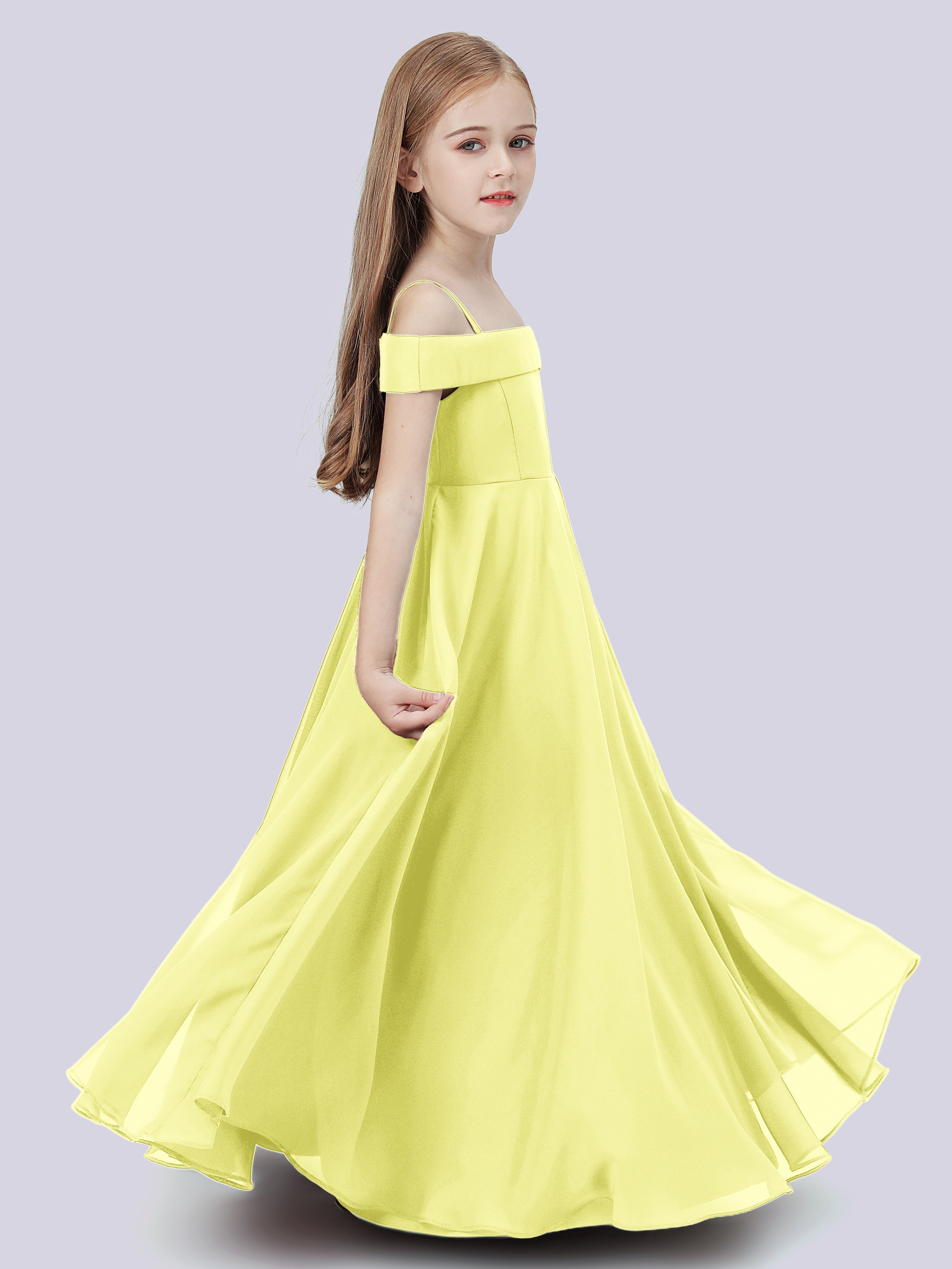 Schulterfreies Stretch-Chiffon Kleid für Junge Brautjungfern