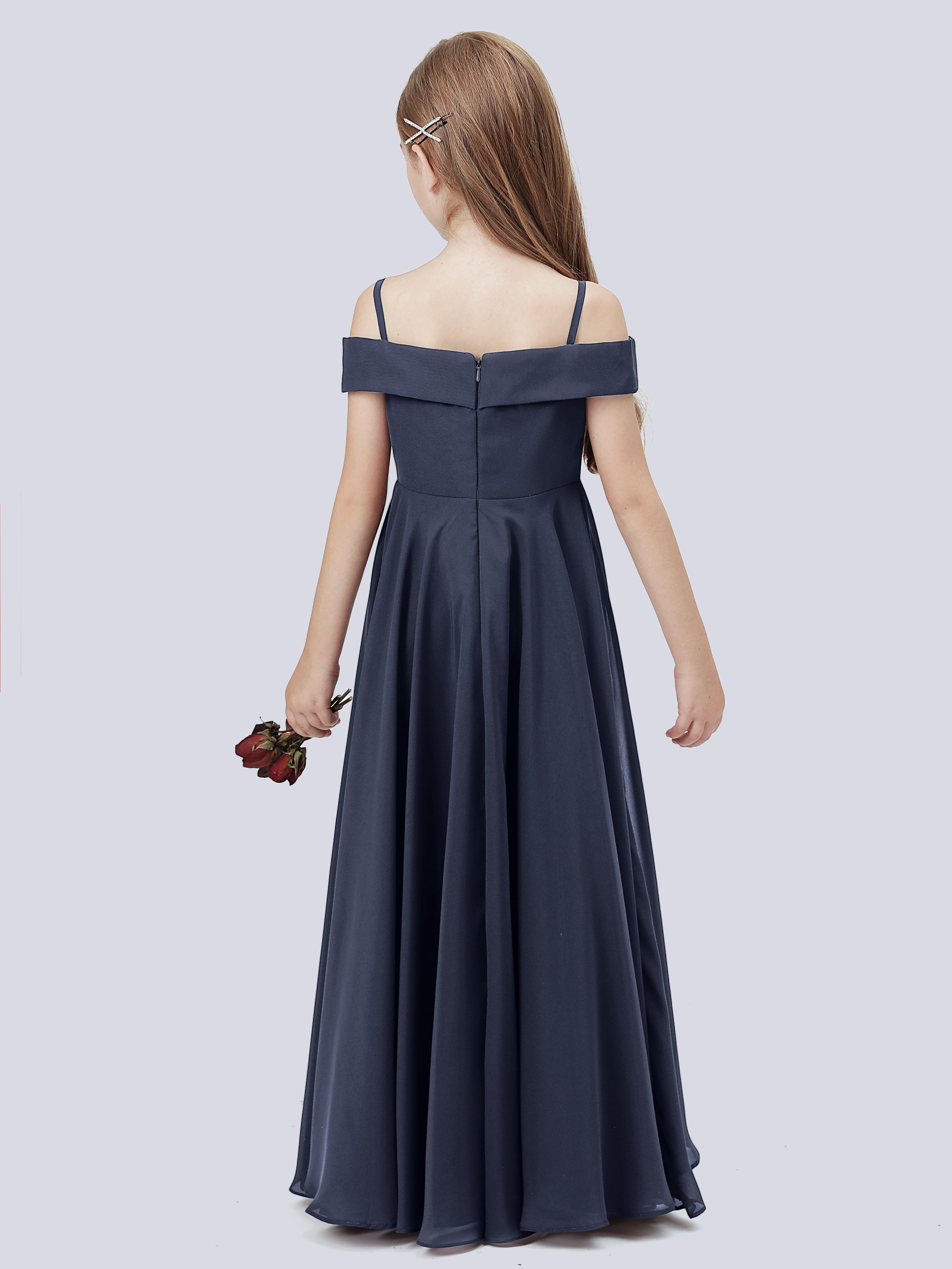 Schulterfreies Stretch-Chiffon Kleid für Junge Brautjungfern