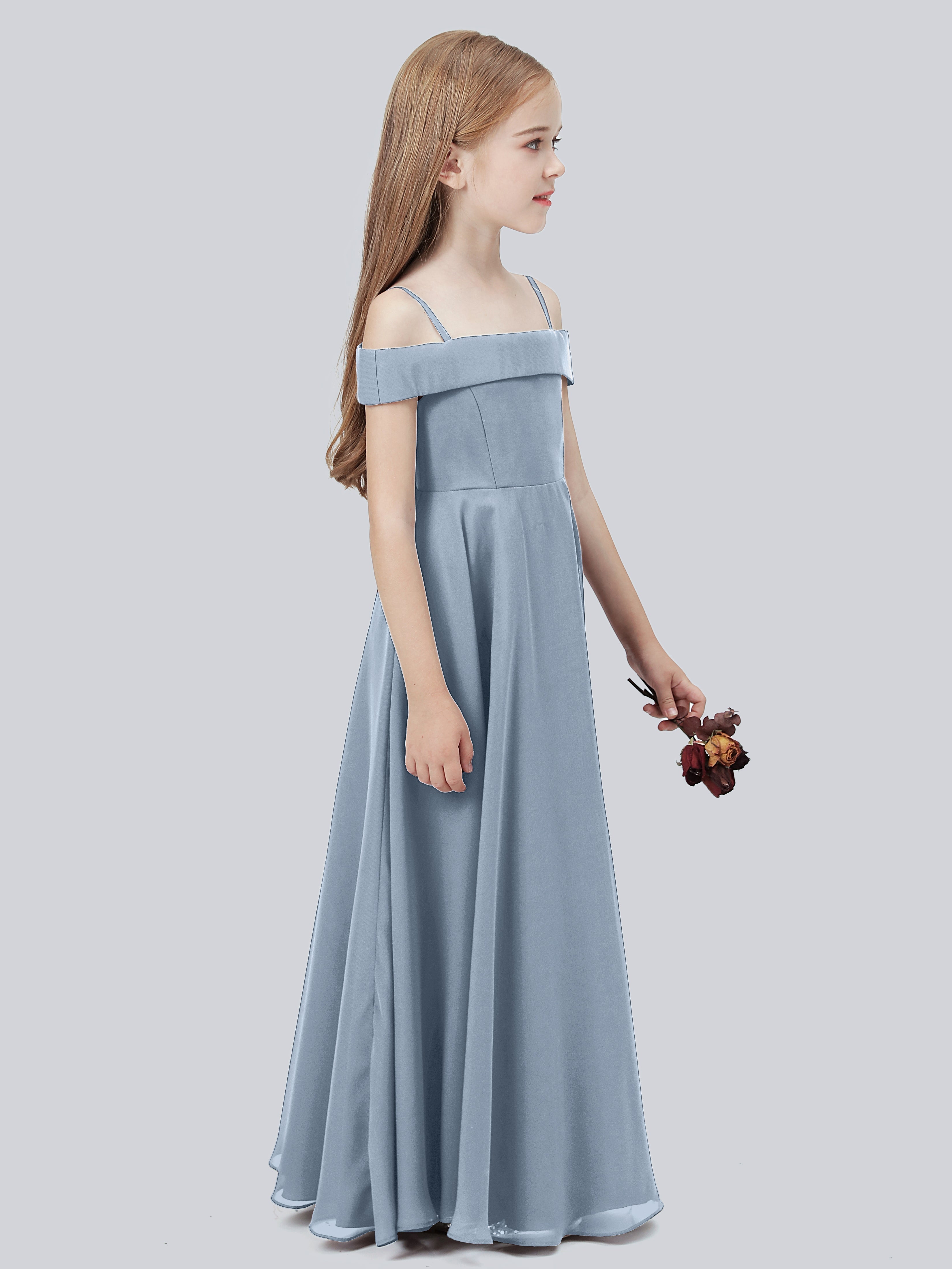 Schulterfreies Stretch-Chiffon Kleid für Junge Brautjungfern