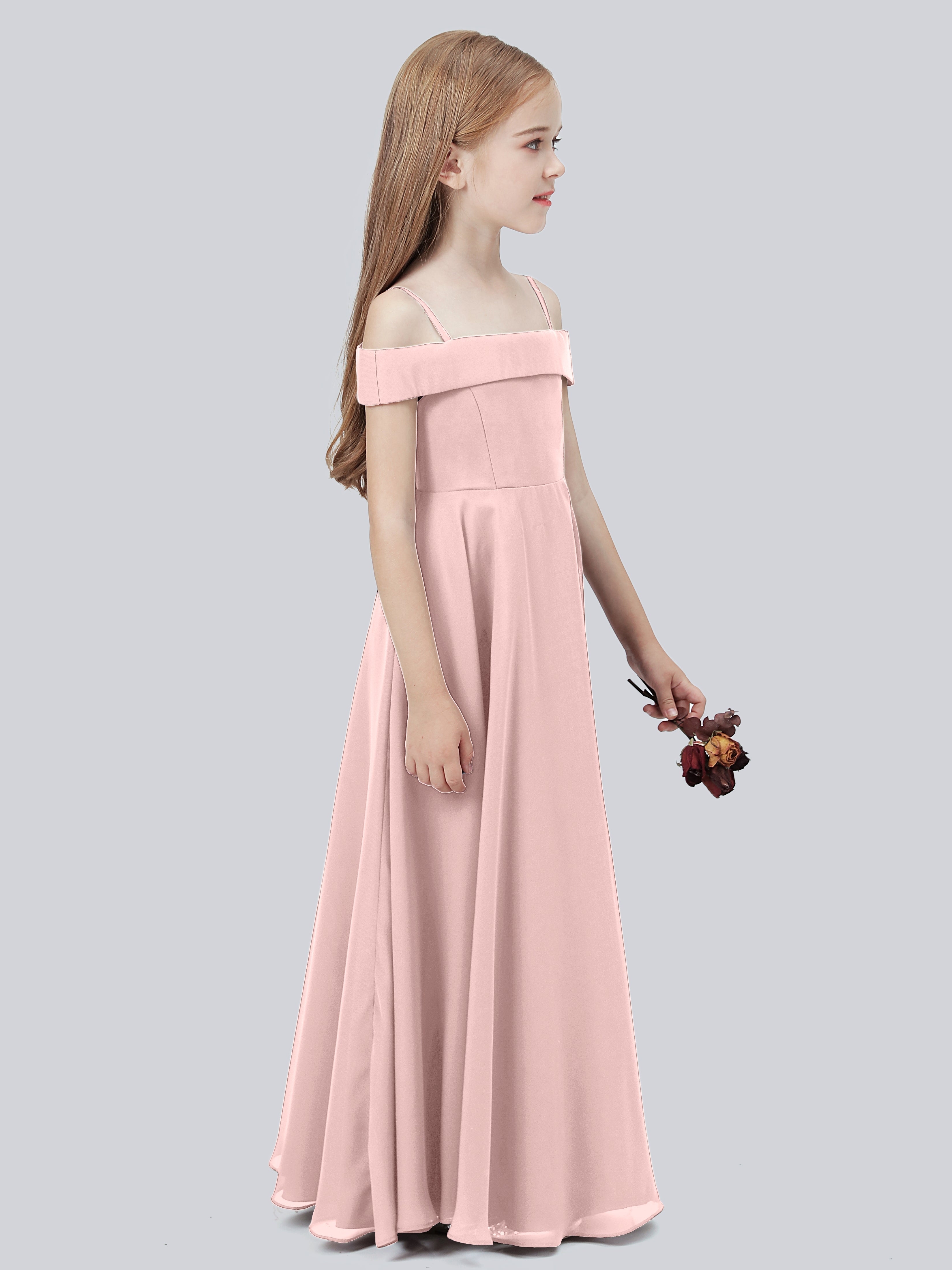 Schulterfreies Stretch-Chiffon Kleid für Junge Brautjungfern