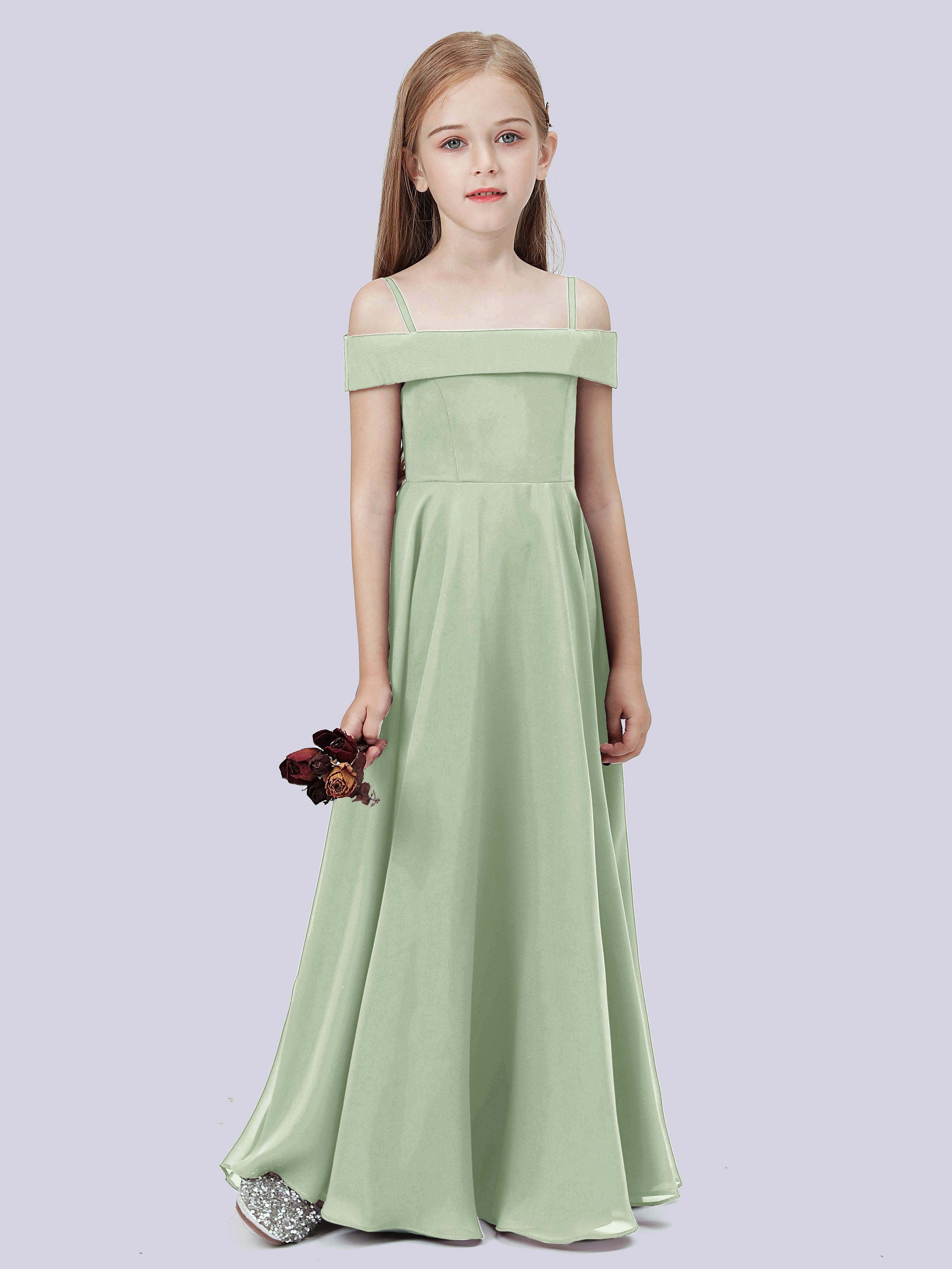 Schulterfreies Stretch-Chiffon Kleid für Junge Brautjungfern