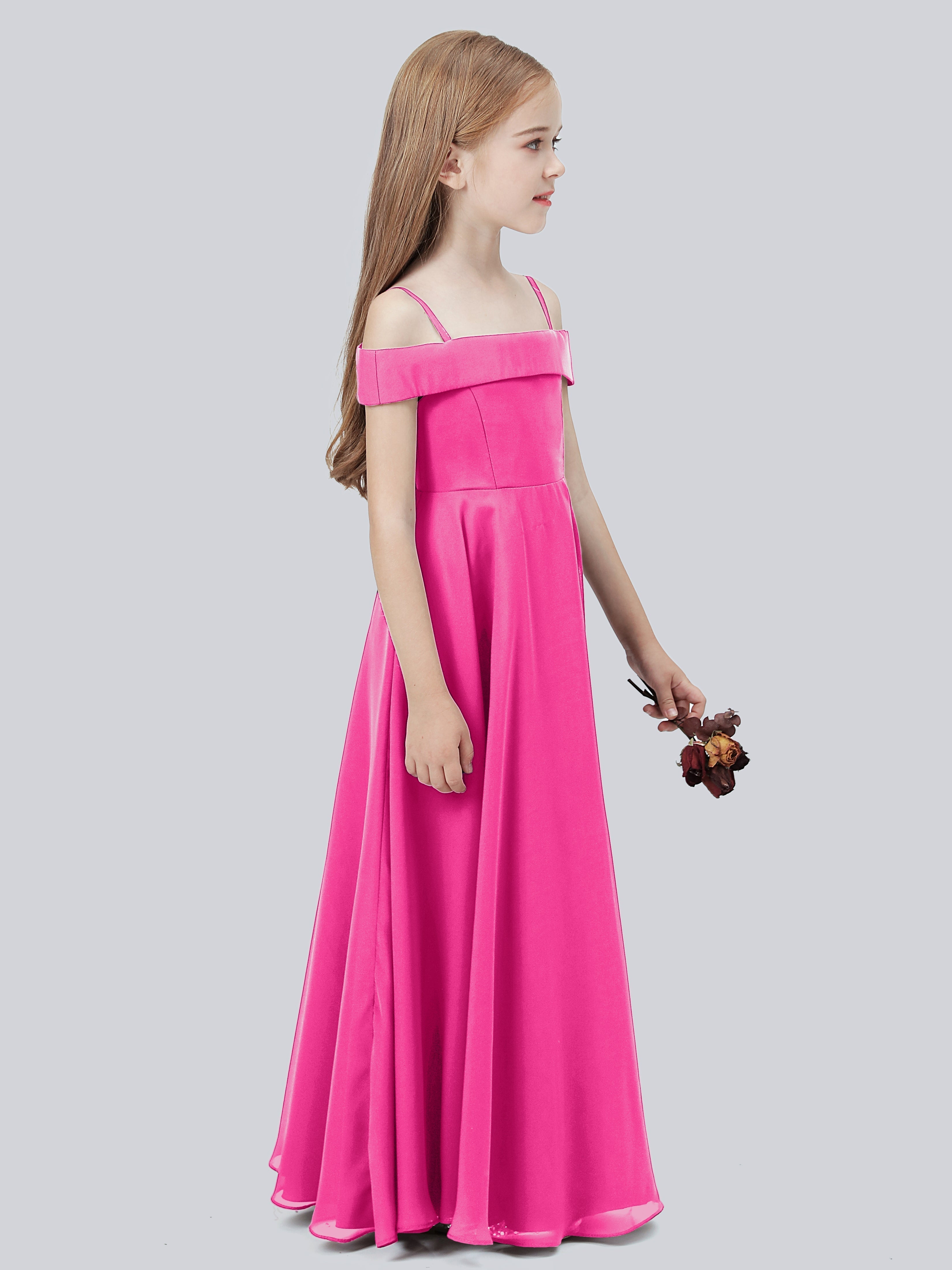 Schulterfreies Stretch-Chiffon Kleid für Junge Brautjungfern