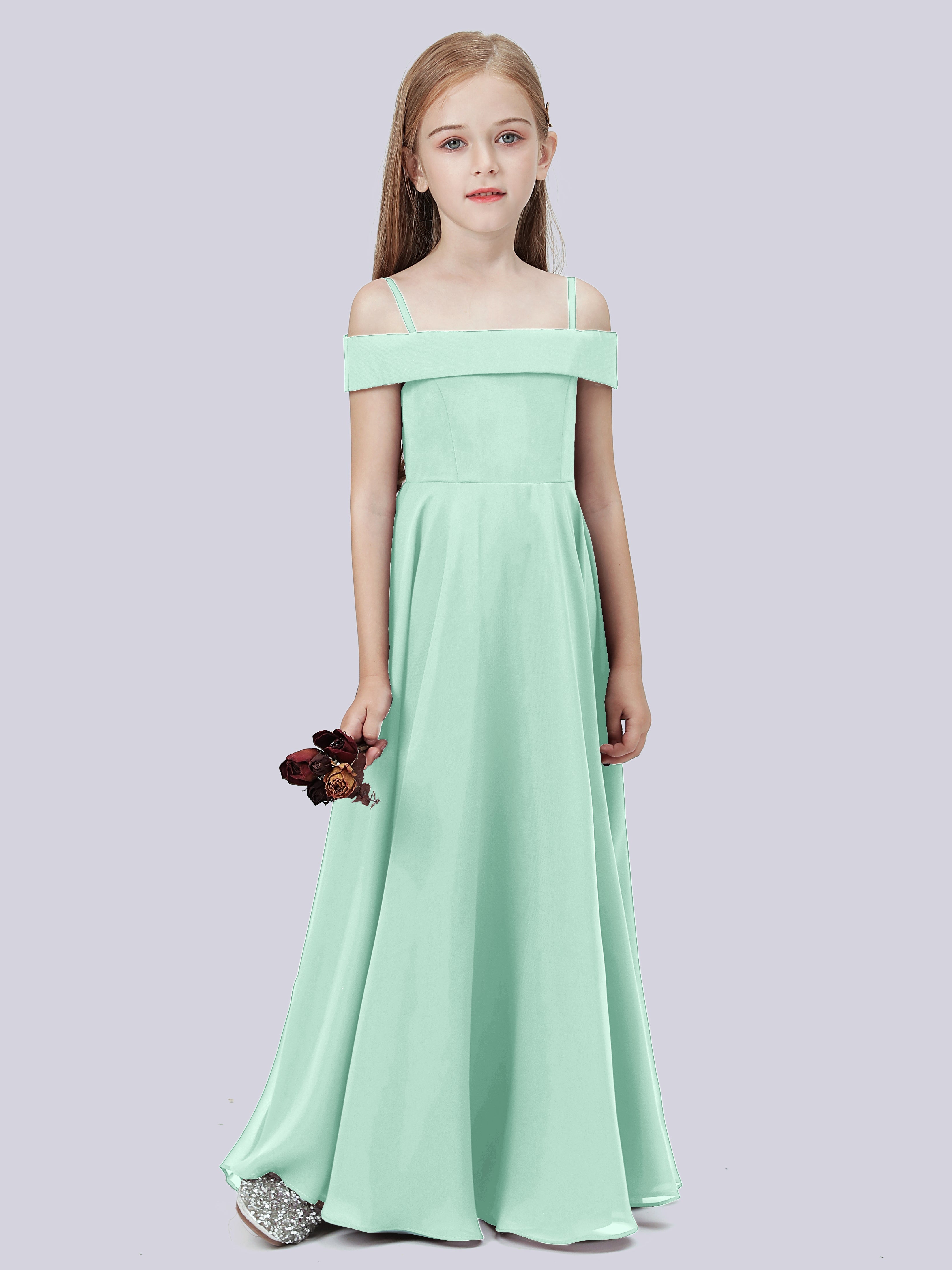 Schulterfreies Stretch-Chiffon Kleid für Junge Brautjungfern