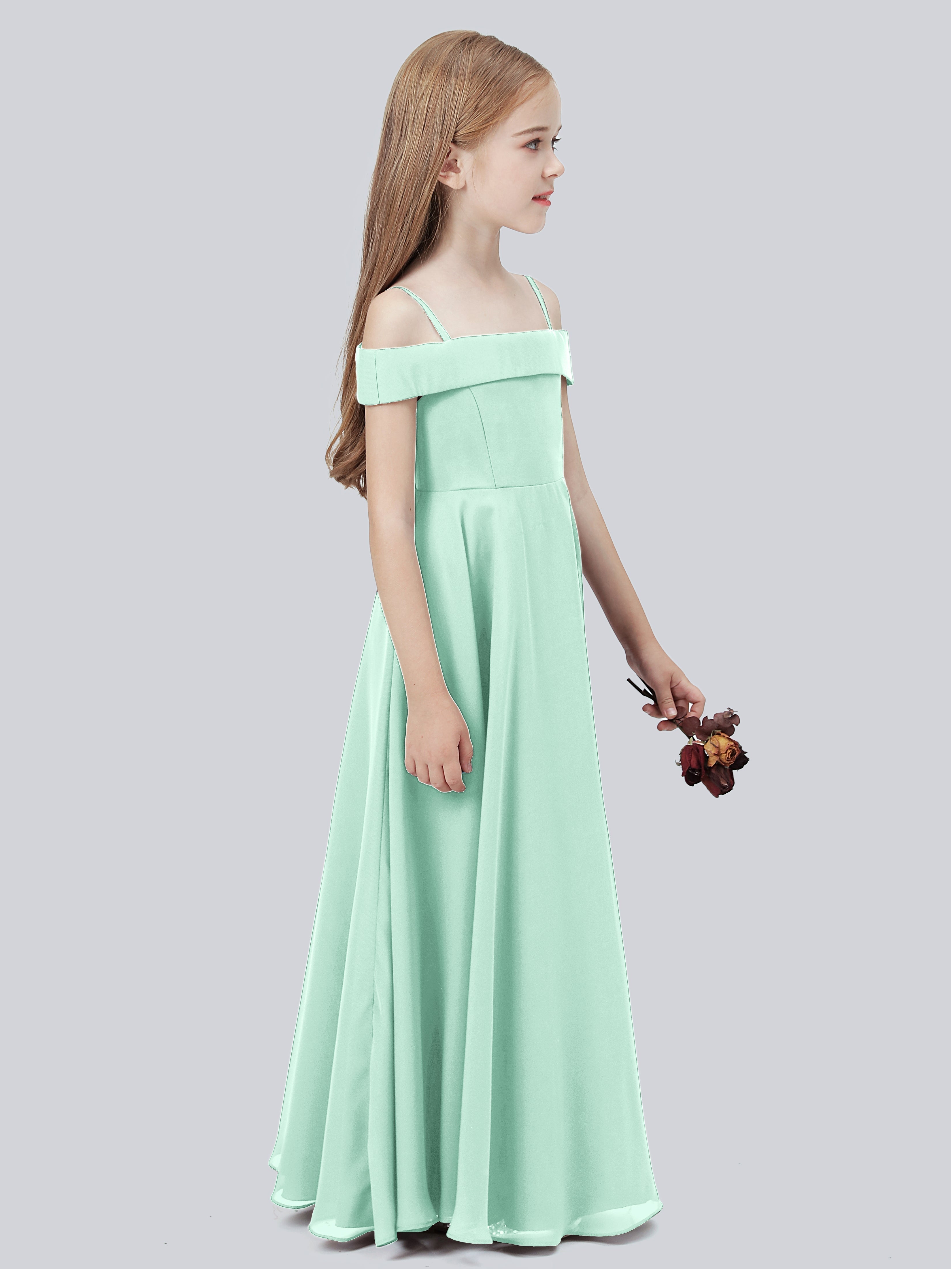 Schulterfreies Stretch-Chiffon Kleid für Junge Brautjungfern