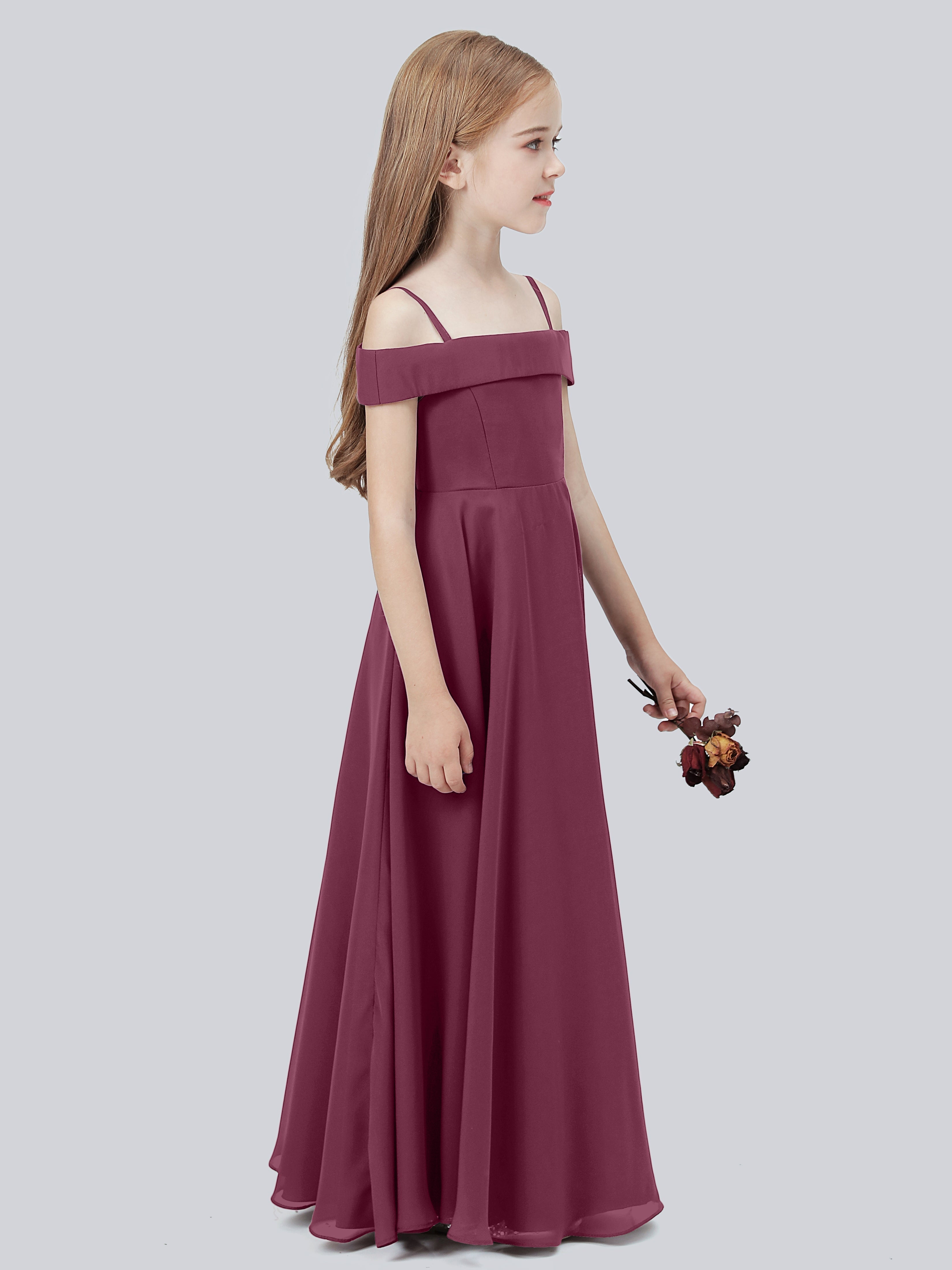 Schulterfreies Stretch-Chiffon Kleid für Junge Brautjungfern