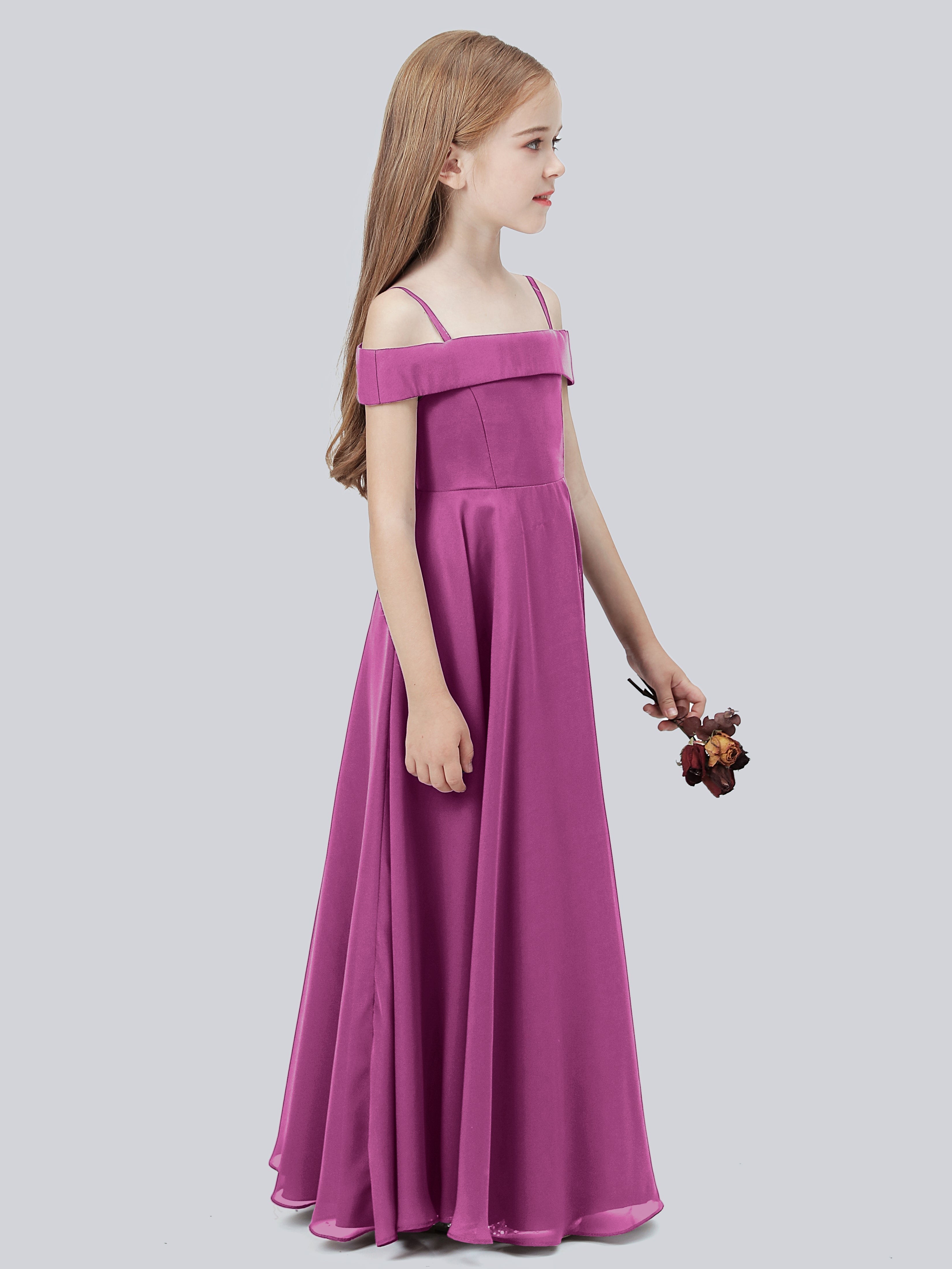 Schulterfreies Stretch-Chiffon Kleid für Junge Brautjungfern