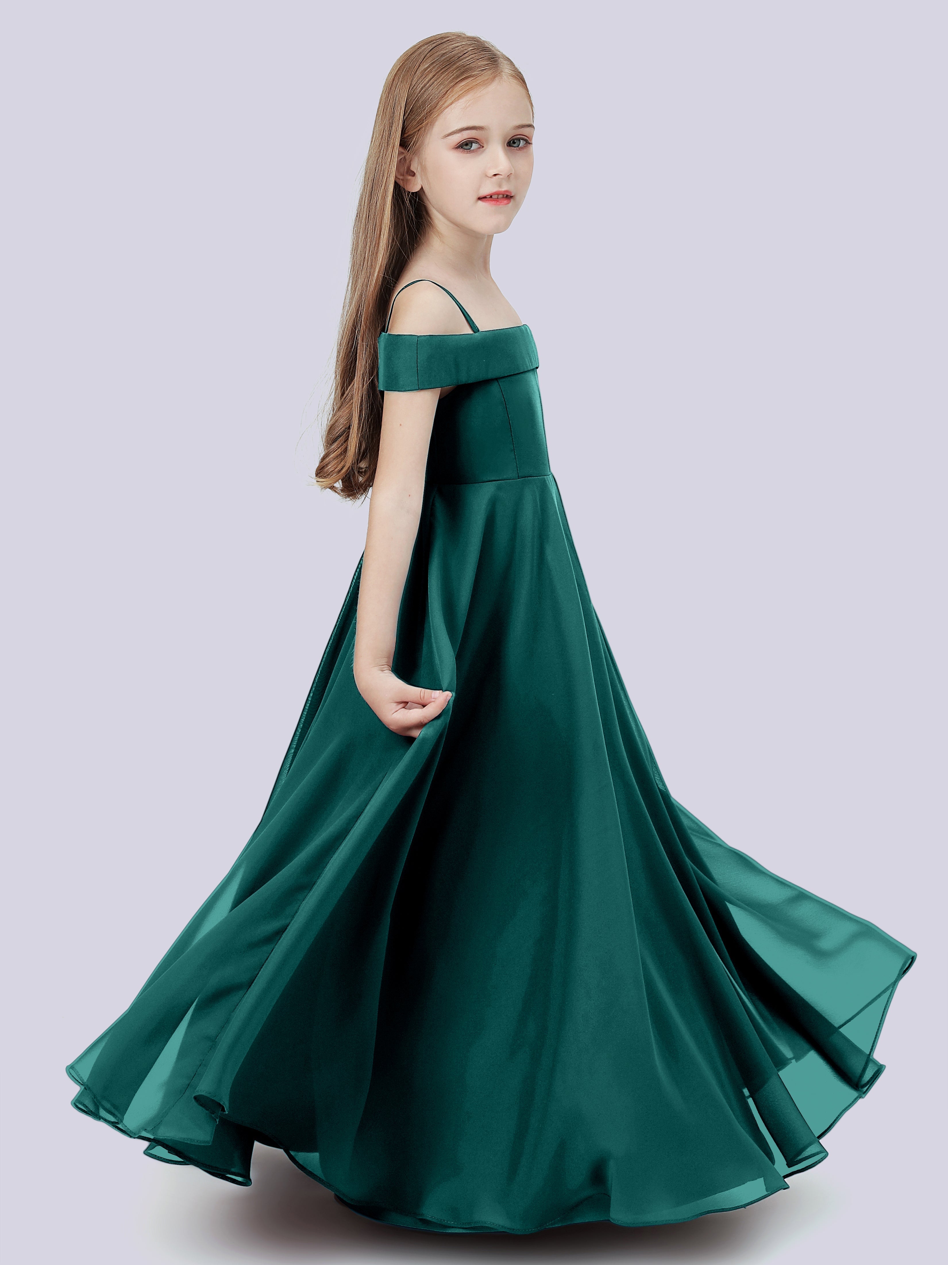 Schulterfreies Stretch-Chiffon Kleid für Junge Brautjungfern