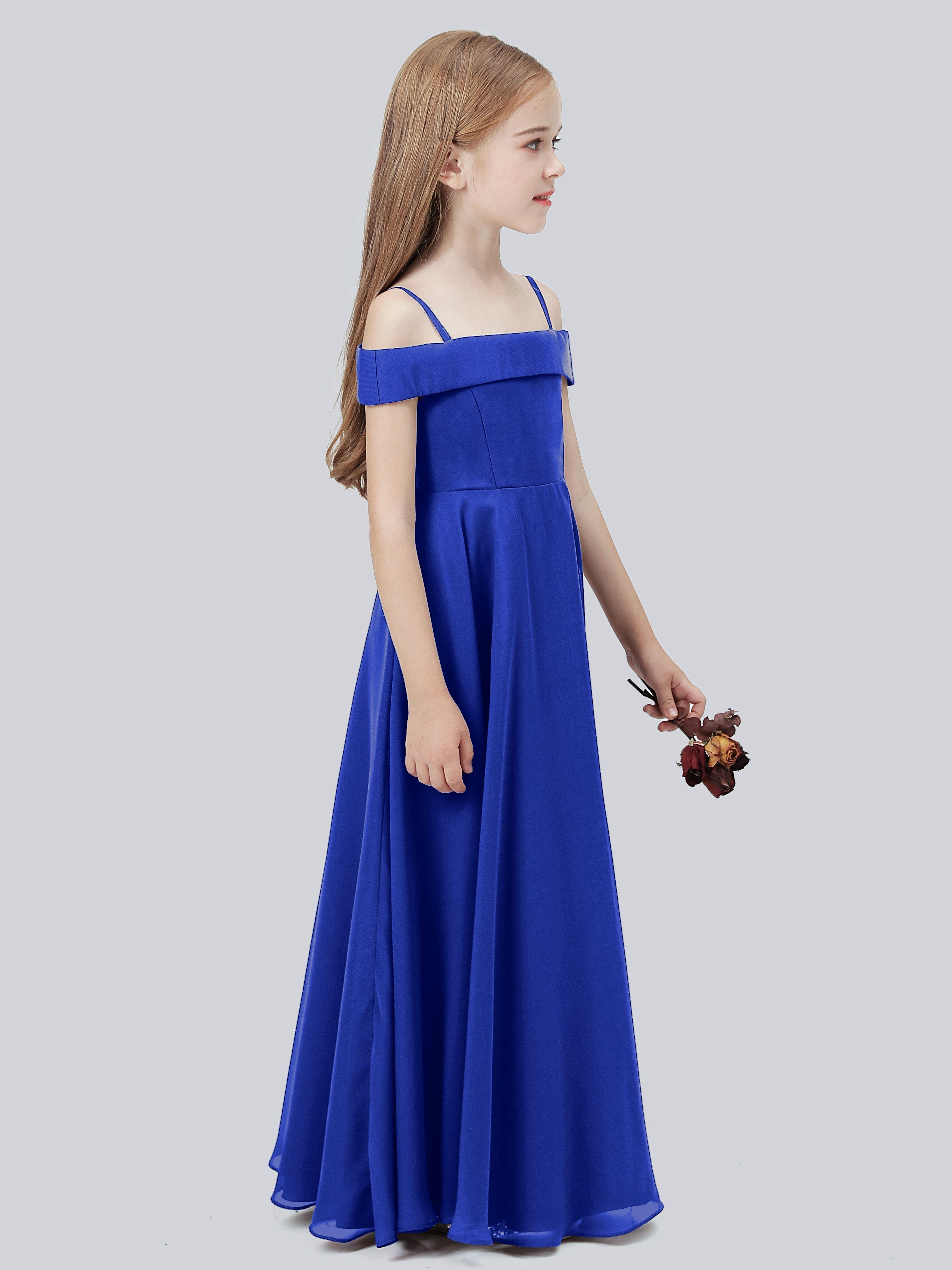 Schulterfreies Stretch-Chiffon Kleid für Junge Brautjungfern